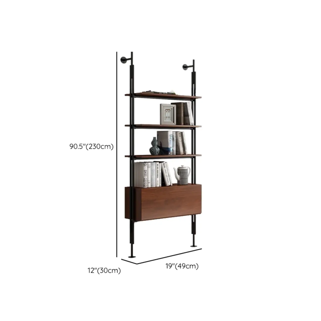 Tall Brown Open Back Metal Frame Etagere Bookcase #size