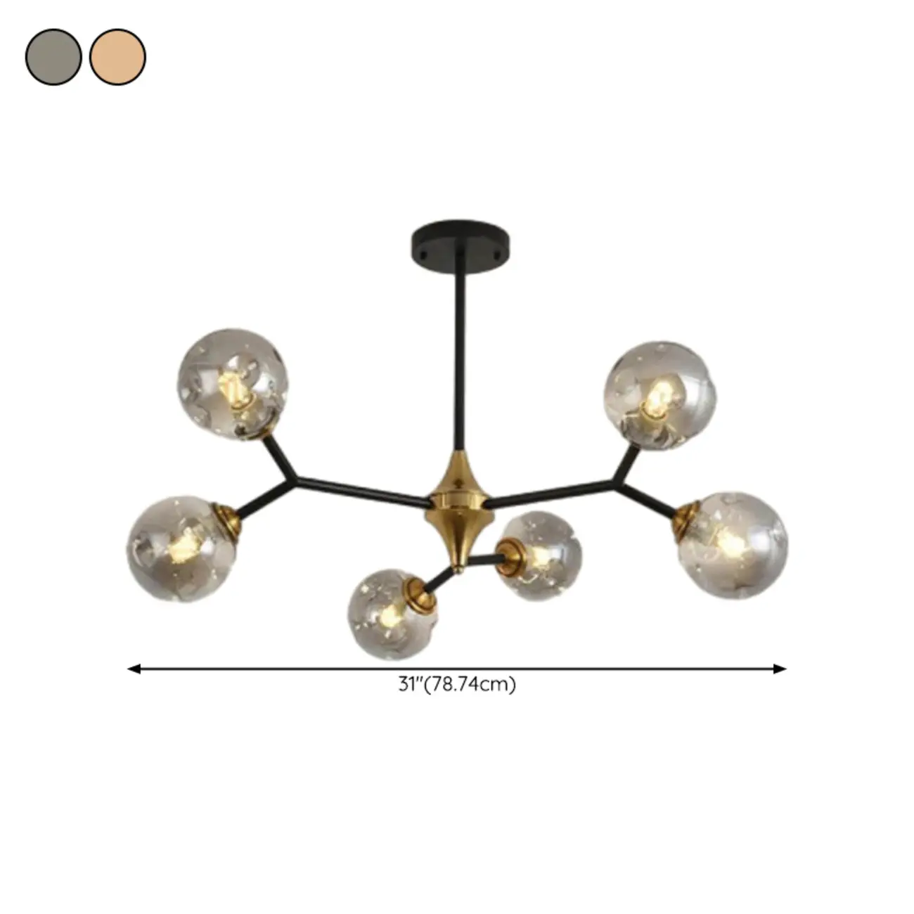 Modern Black Gold Glass Sputnik Chandelier #size