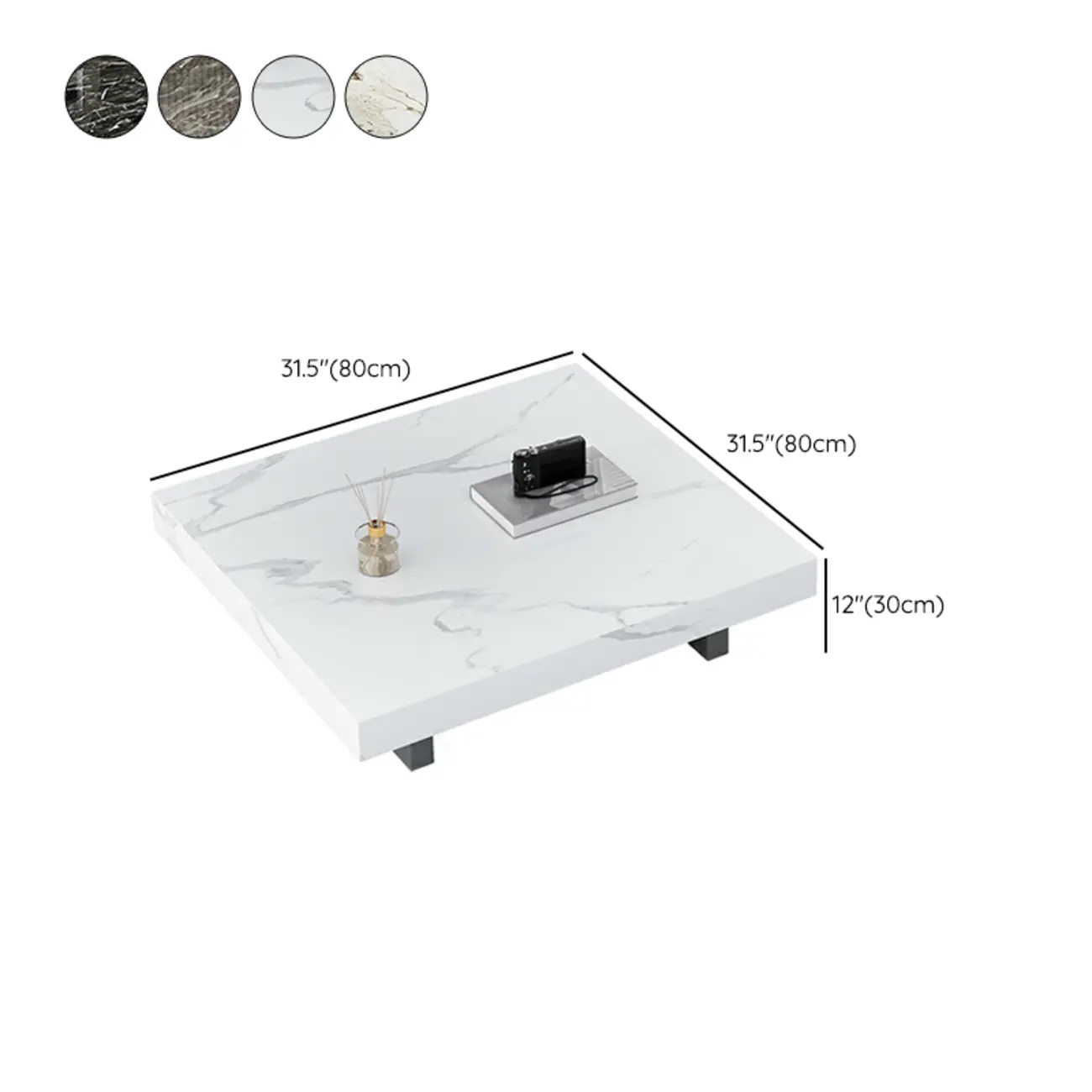 Modern Beige Stone Square Sleigh Base Coffee Table #size