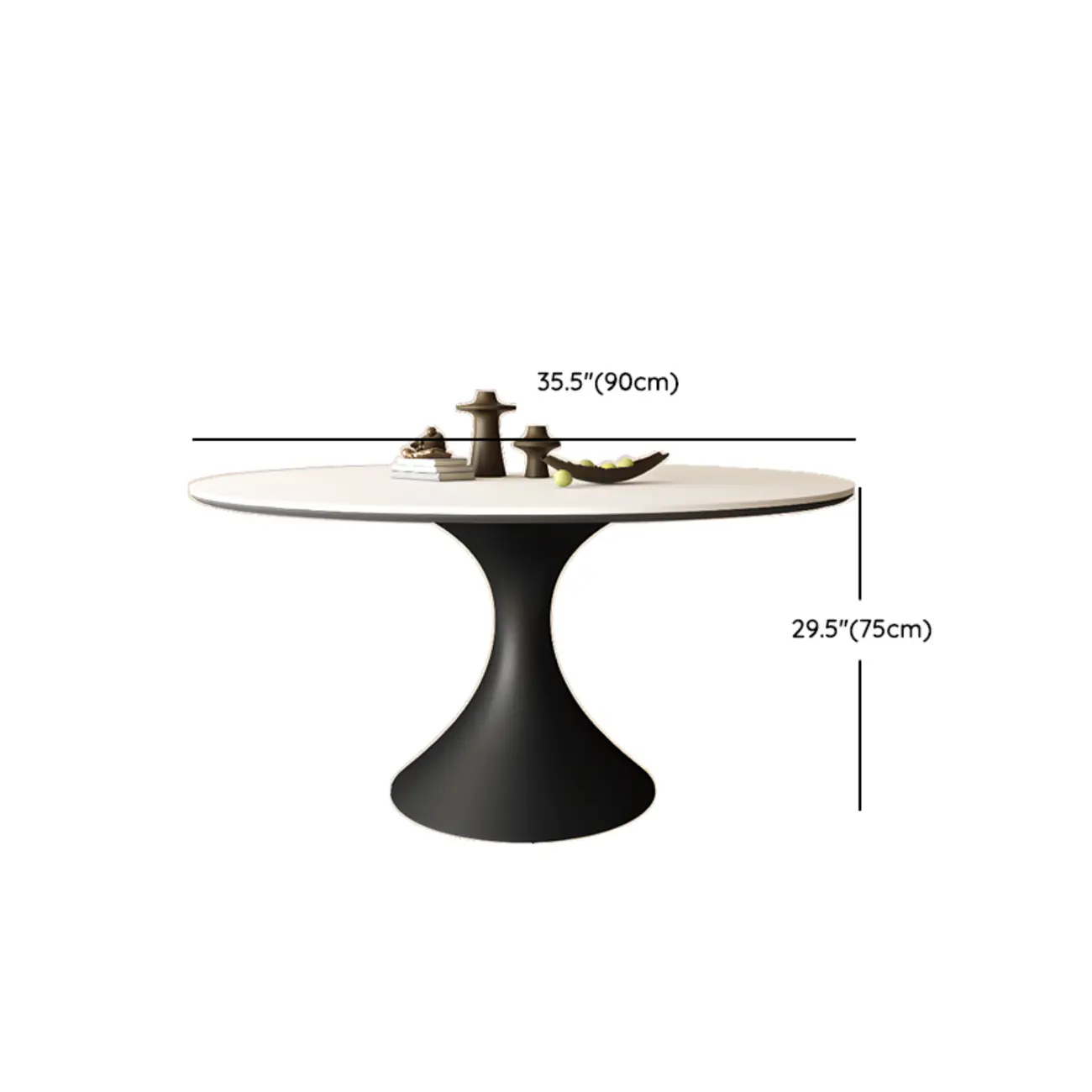 Modern Black Pedestal White Stone Top Round Dining Table #size