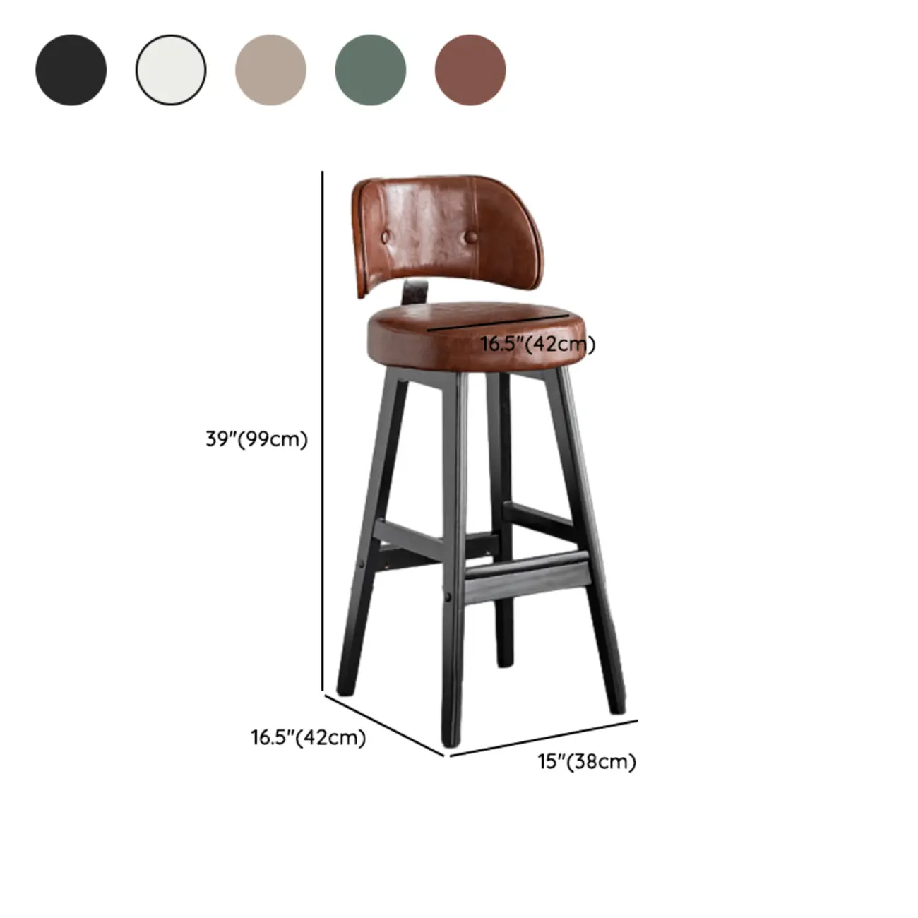 Modern Wood Upholstered Bar Stools with Back #size