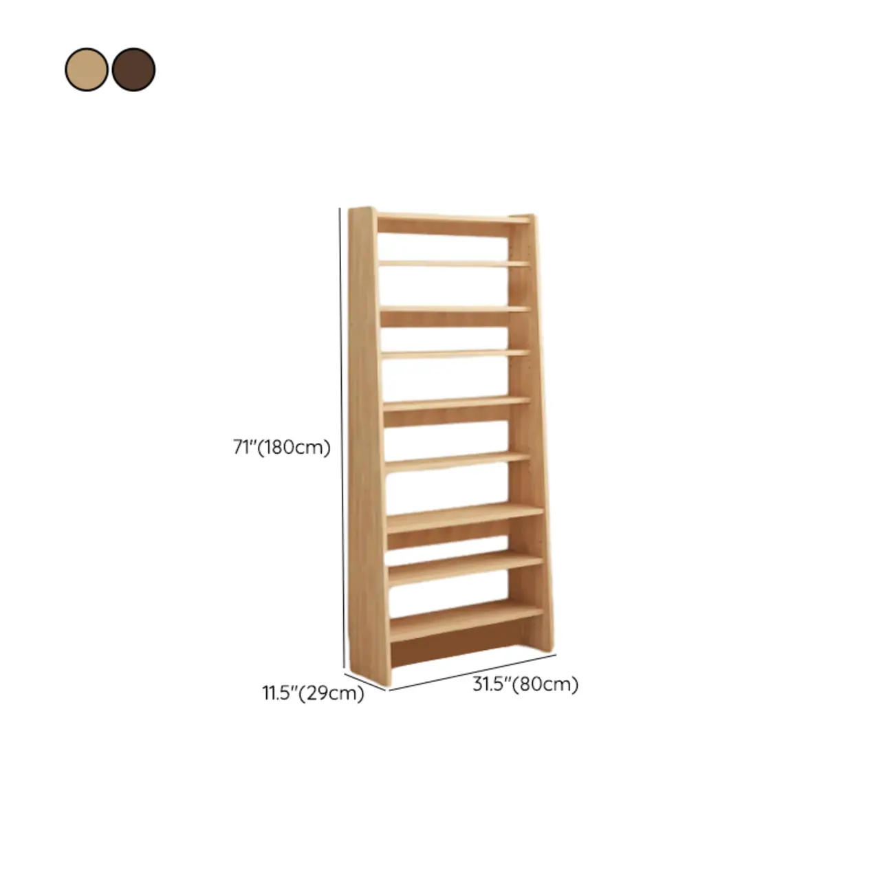 Walnut 7-Tier Light Wood Ladder Shelf Open Bookcase #size