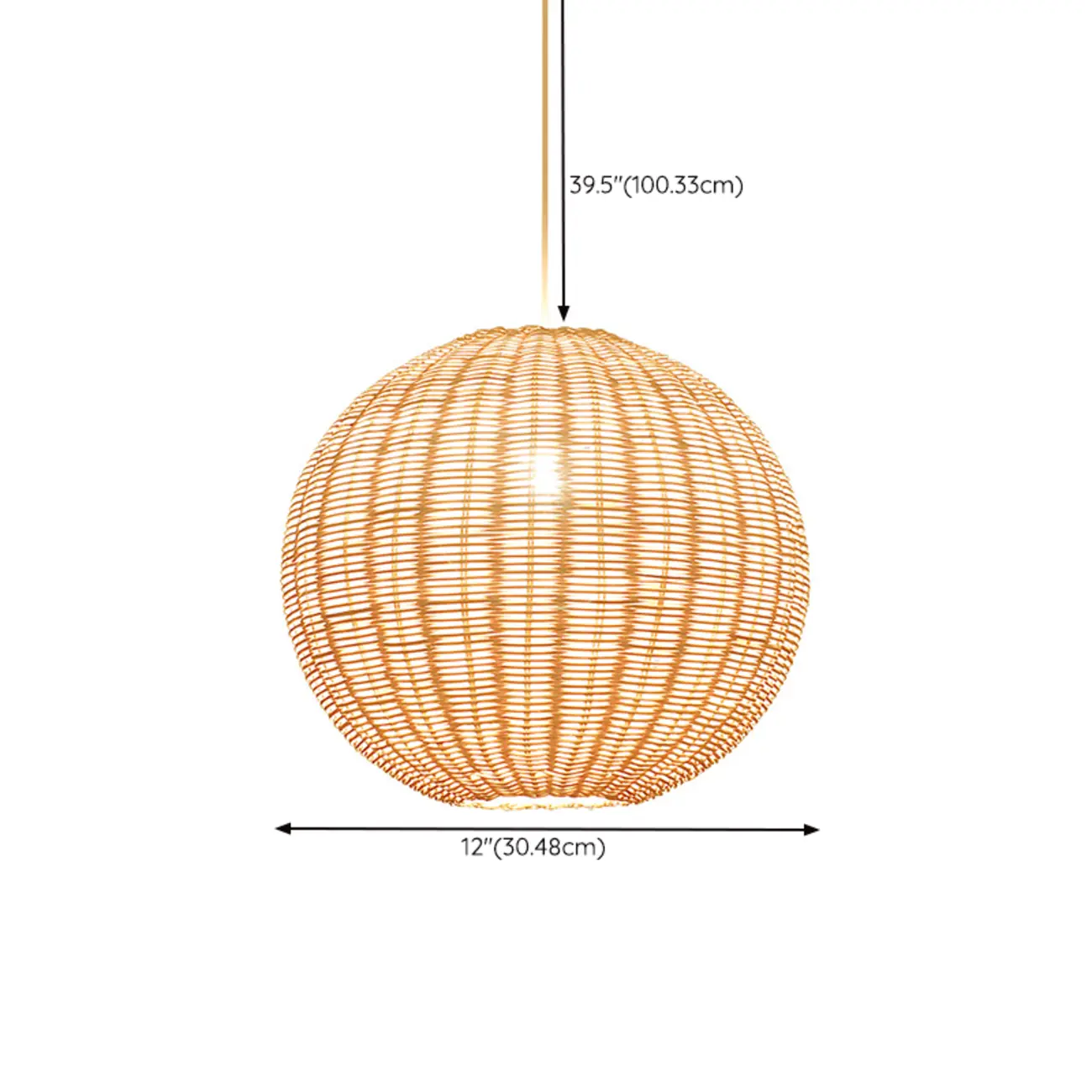 Oriental Beige Rattan Globe Pendant Light Fixture for Indoor #size