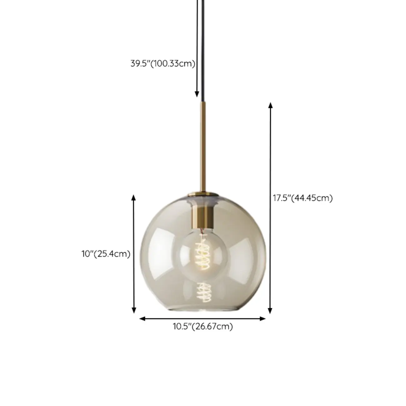 Simplistic Glass and Metal Cognac Globe Hanging Pendant Light #size