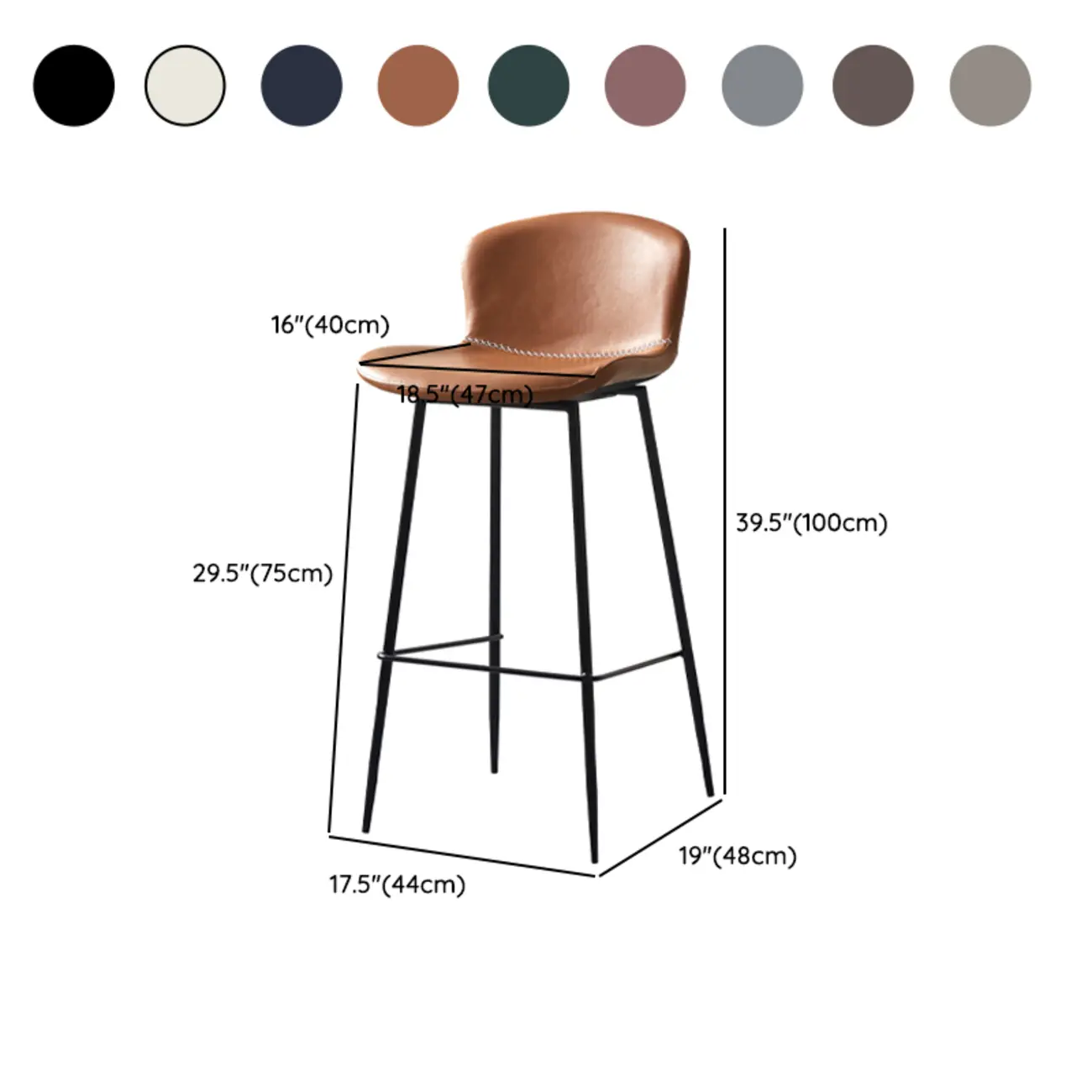 Modern Metal Frame Leather Cushion Low Back Bar Stool Image - 18