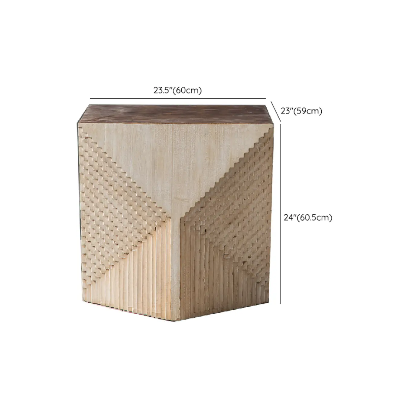 Rustic Natural Finish Wood Block Side Table for Living Room #size