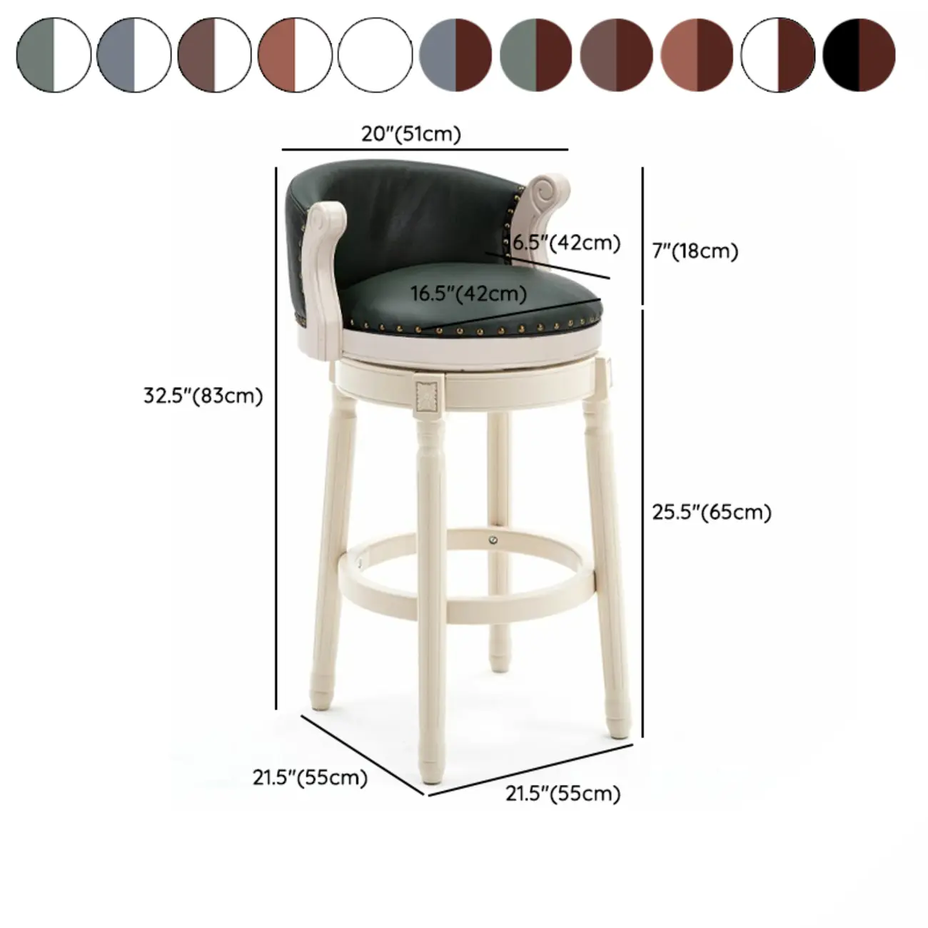 Solid Wood Leather Swivel Counter Stools with Backs #size