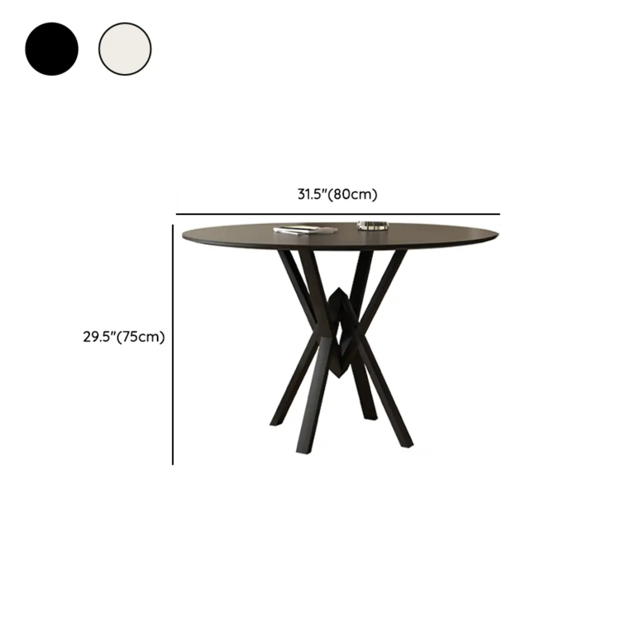 Solid Black Metal Stone Round Dining Table #size