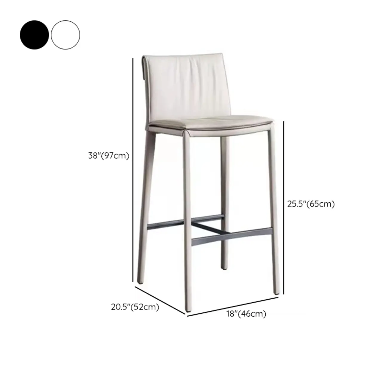 Minimalist Genuine Leather Sleek Tapered Bar Stools Low Back #size