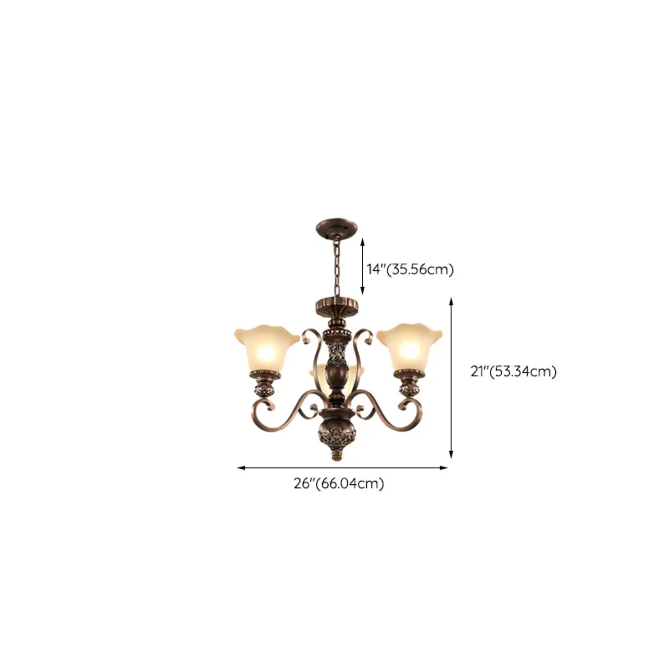 Vintage Curved Arm Frosted Glass Floral Chandelier #size