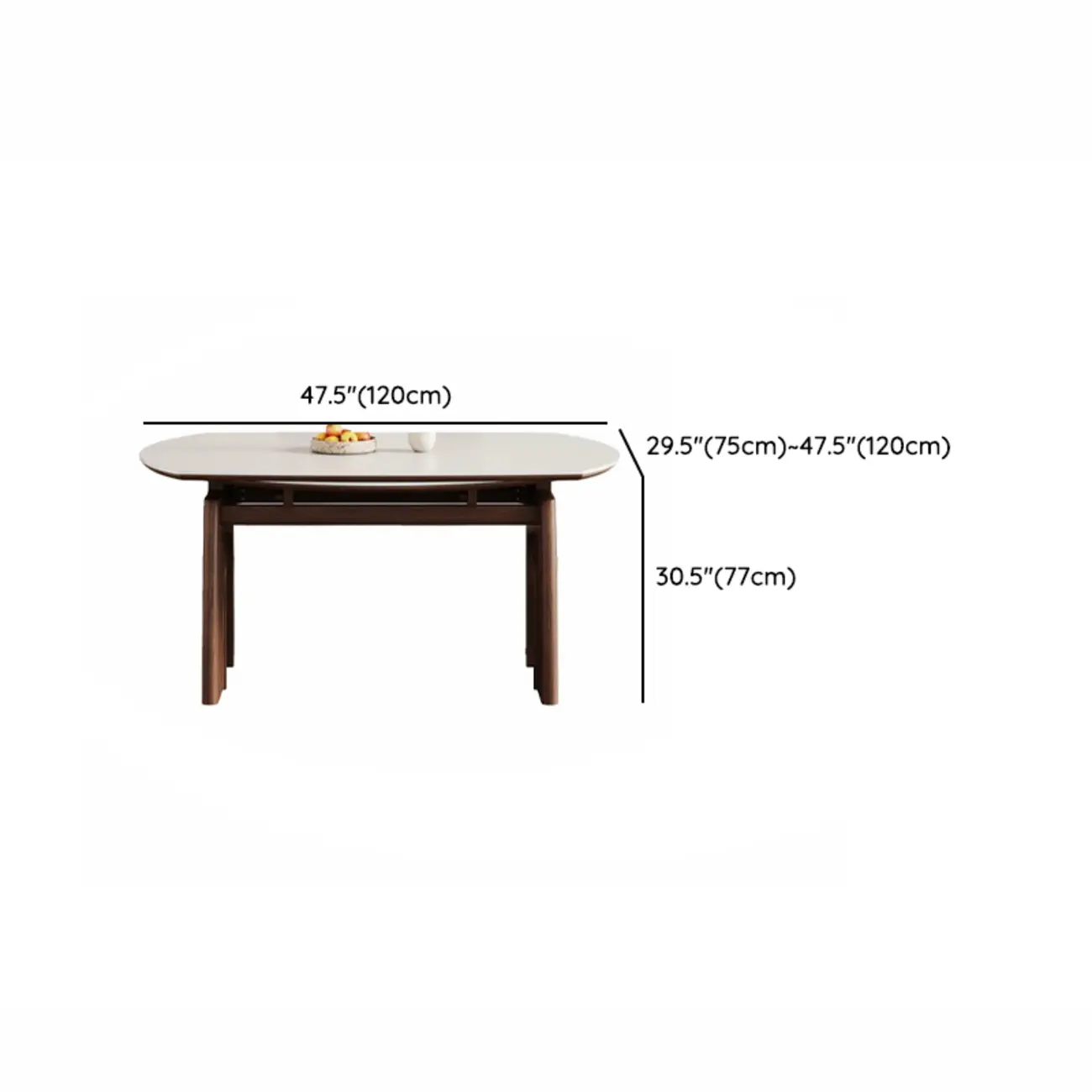 White Stone Wood Round Extendable Dining Table #size