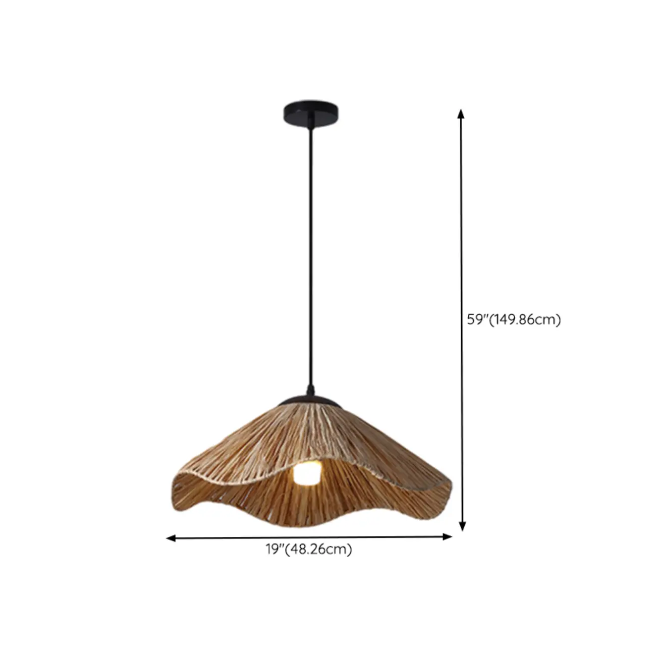 Oriental Brown Rattan Pendant Light for Kitchen Island #size