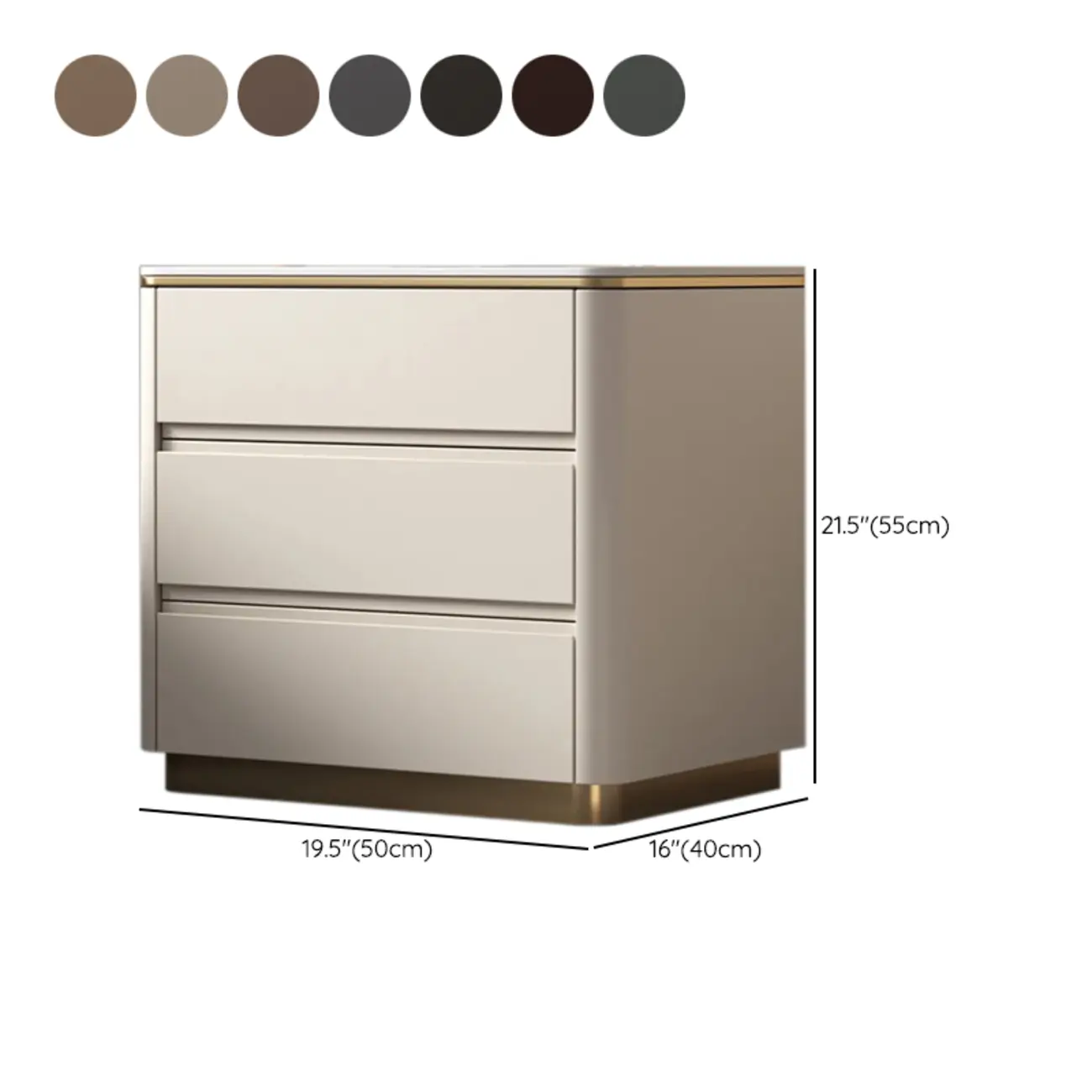 Modern Faux Marble Top Wood 3-Drawer Nightstand #size