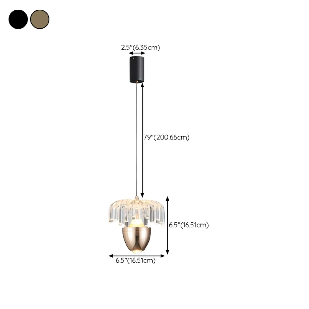 2-Light Black Metal Acrylic Dimming LED Pendant Light #size