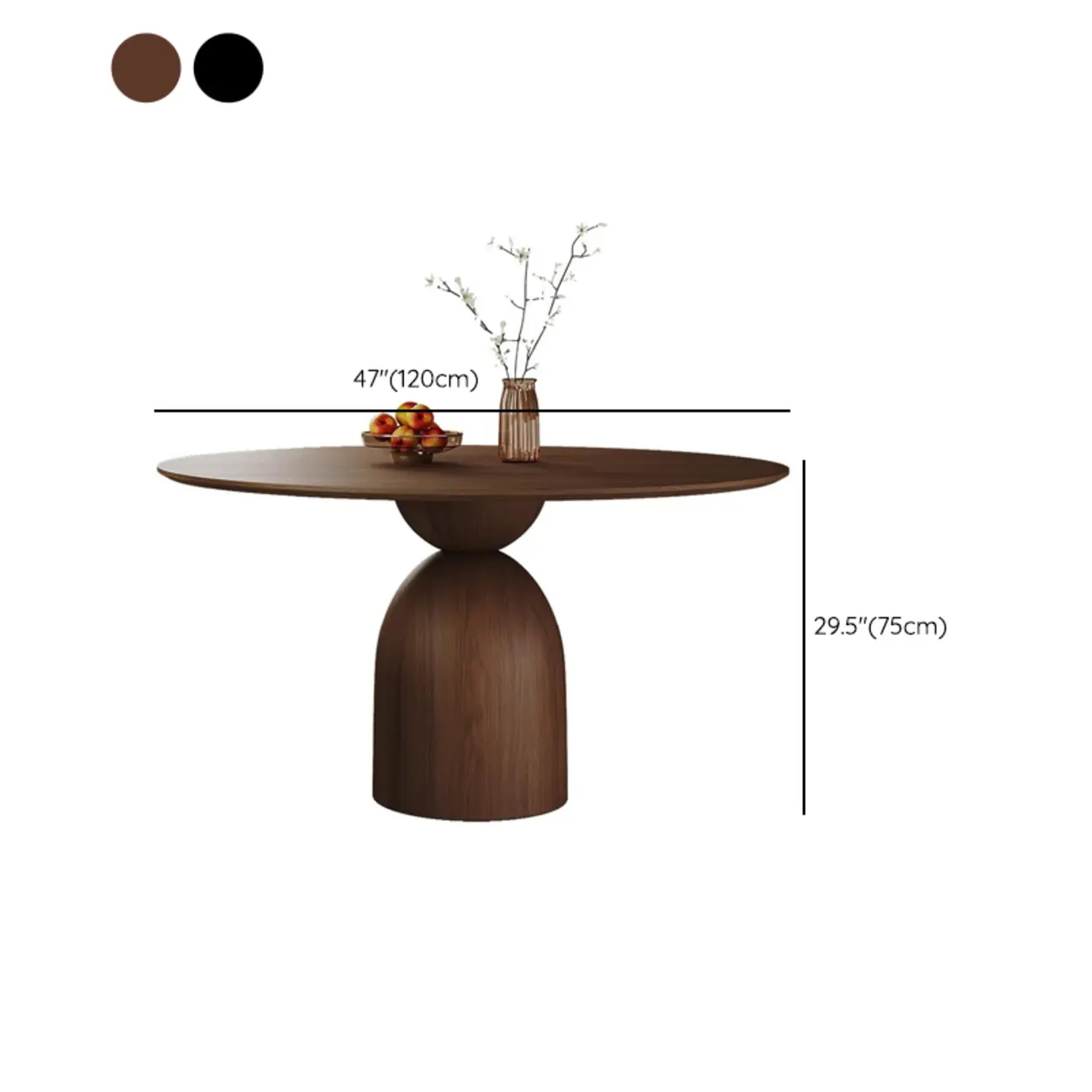 Modern Walnut Solid Wood Round Dining Table #size