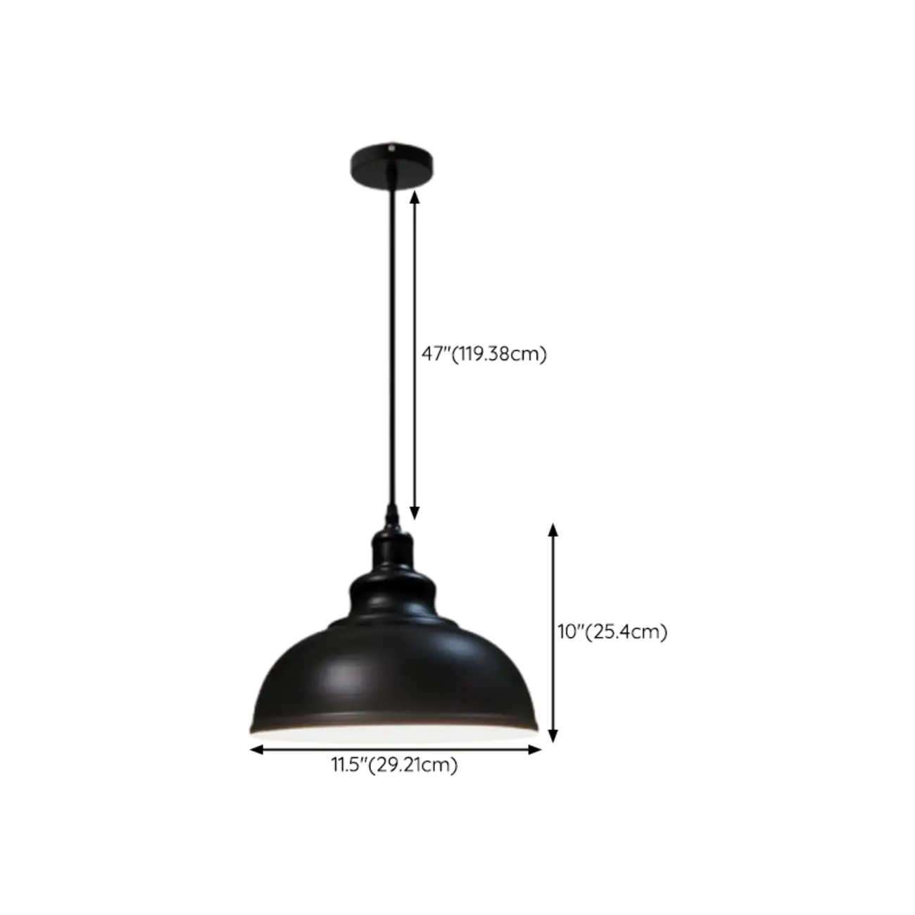 Industrial Adjustable Black Round Pendant light #size