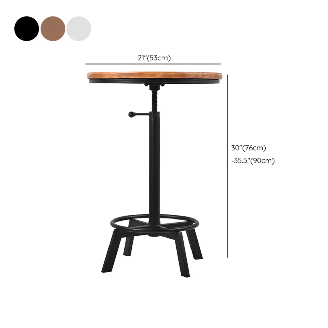 Retro Industrial Circular Adjustable Bar Table #size