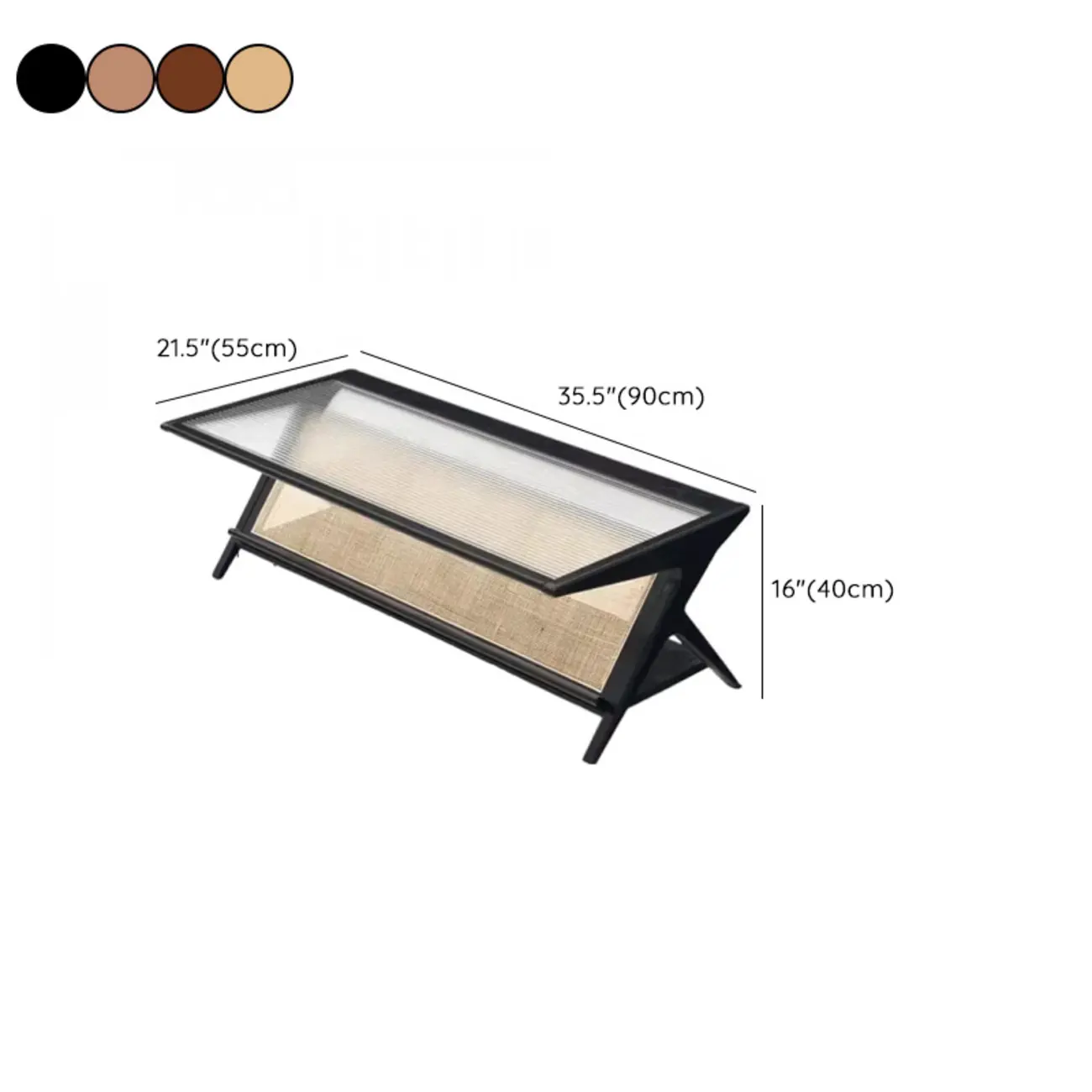 Modern Brown Rectangle Glass Wood Coffee Table with Shelf #size