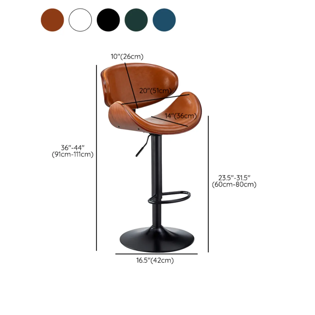 Bucket Adjustable Swivel Leather Bar Stools #size