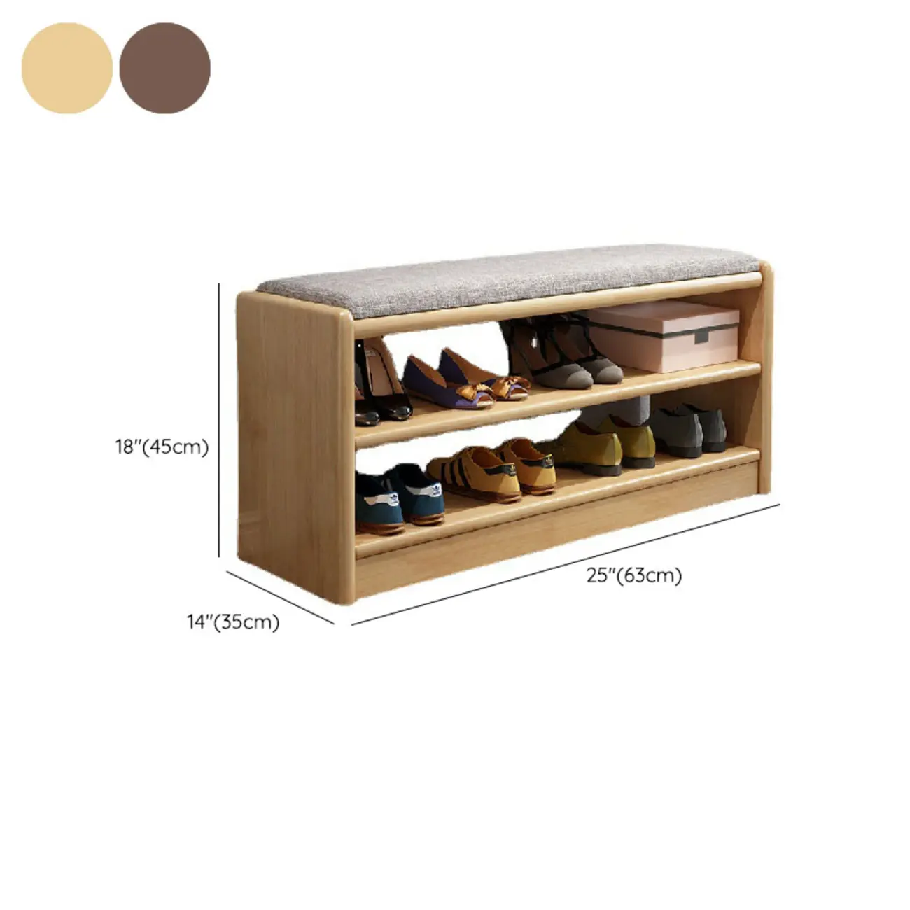 Scandinavian 2-Tier Upholstered Wood Shoe Rack Bench #size