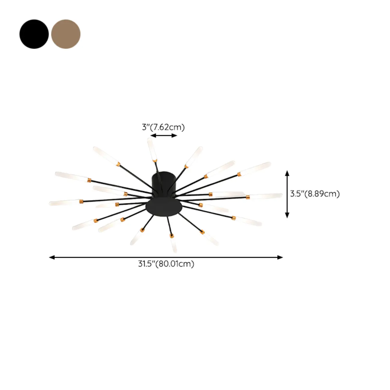 Modern Gold Sunburst LED Flush Mount Ceiling Light #size