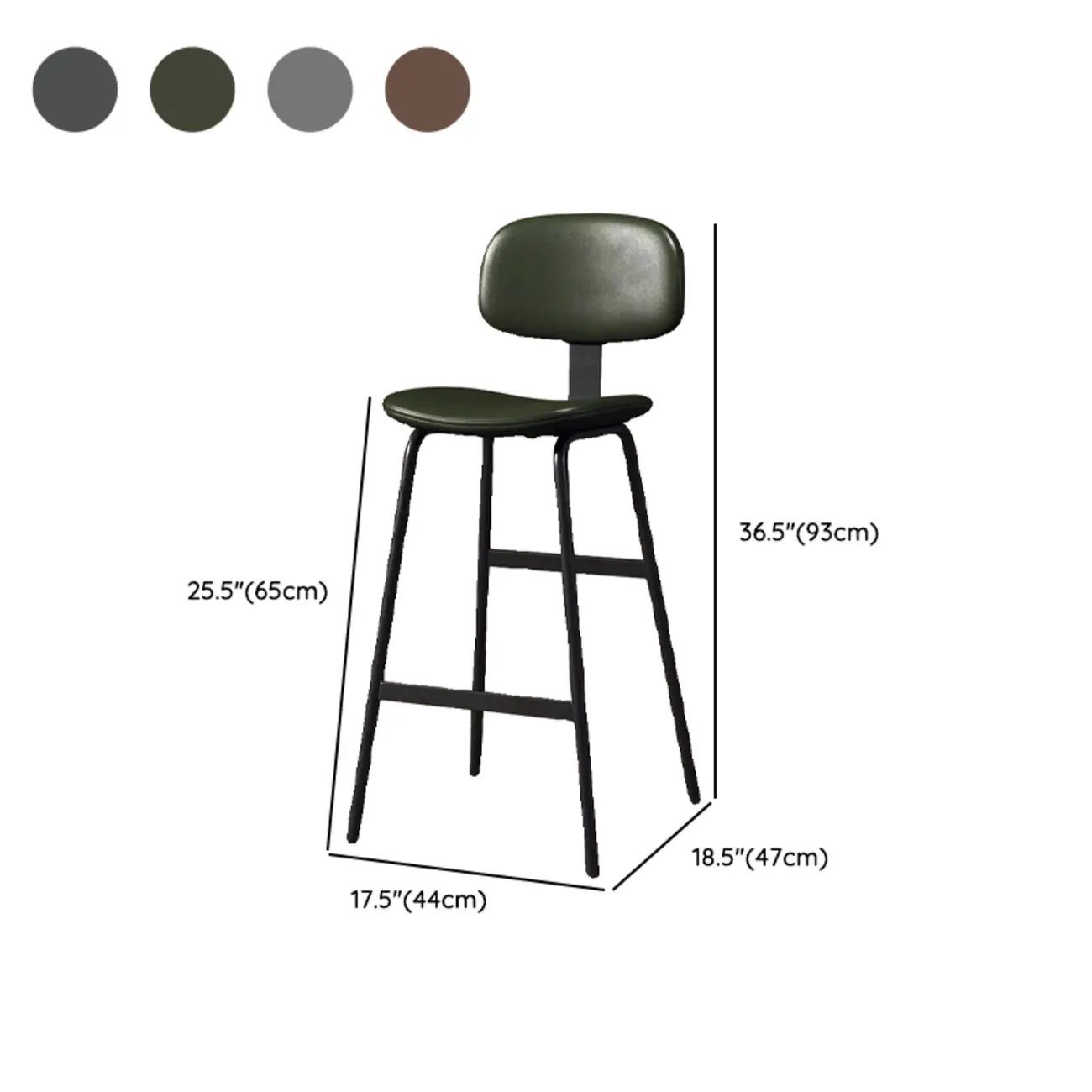 Saddle Leather Modern Ergonomic Low Back Bar Stool for Kitchen #size