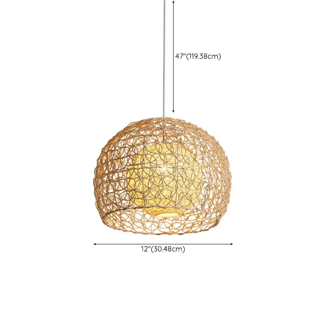 Japanese Rattan Round Lantern Pendant Light for Dining Room #size