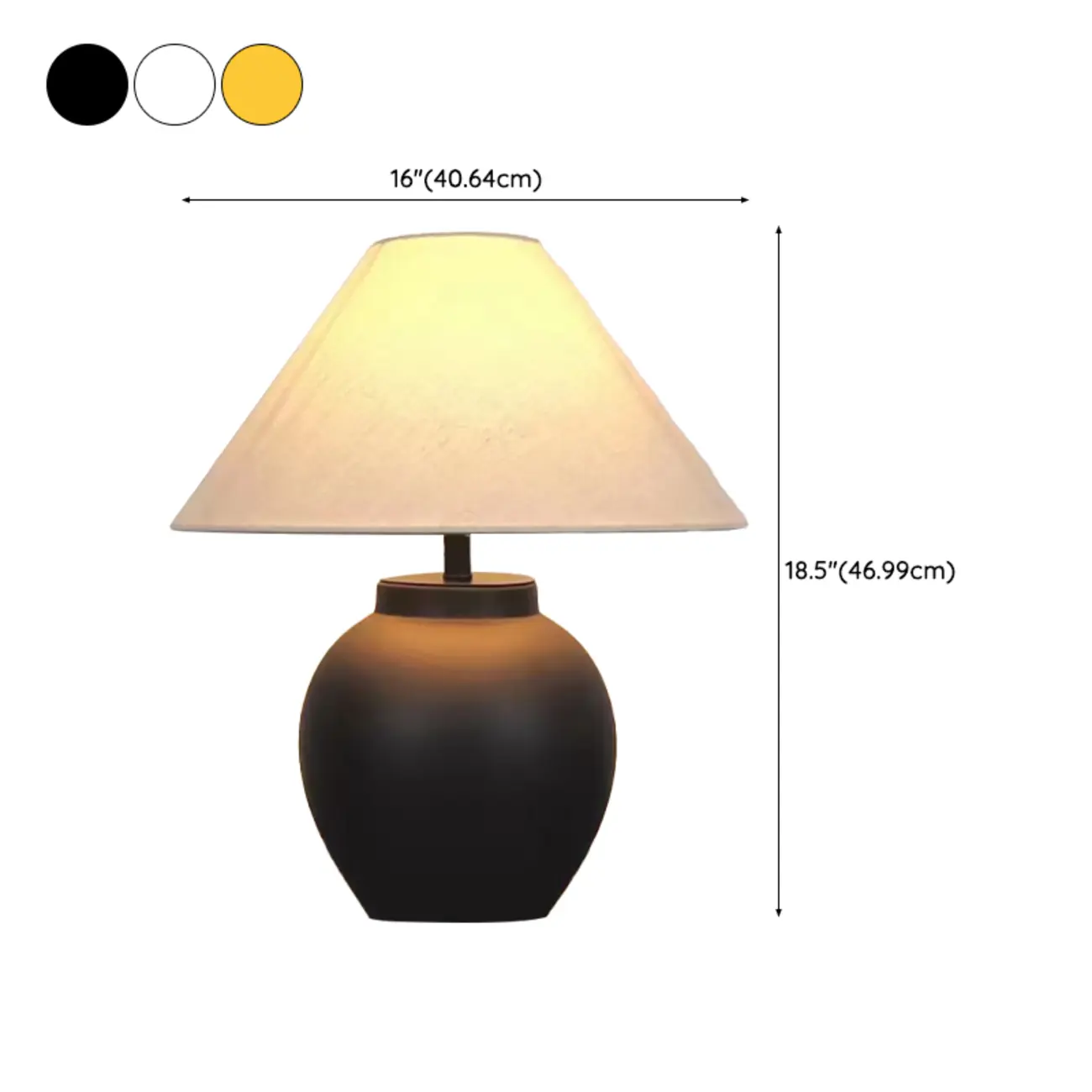 Simple Modern Ceramic Yellow LED Table Lamp in Fabric Shade #size