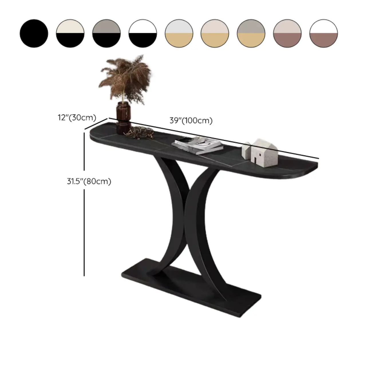 White Half-Circle Stone Rose Gold Entryway Console Table #size