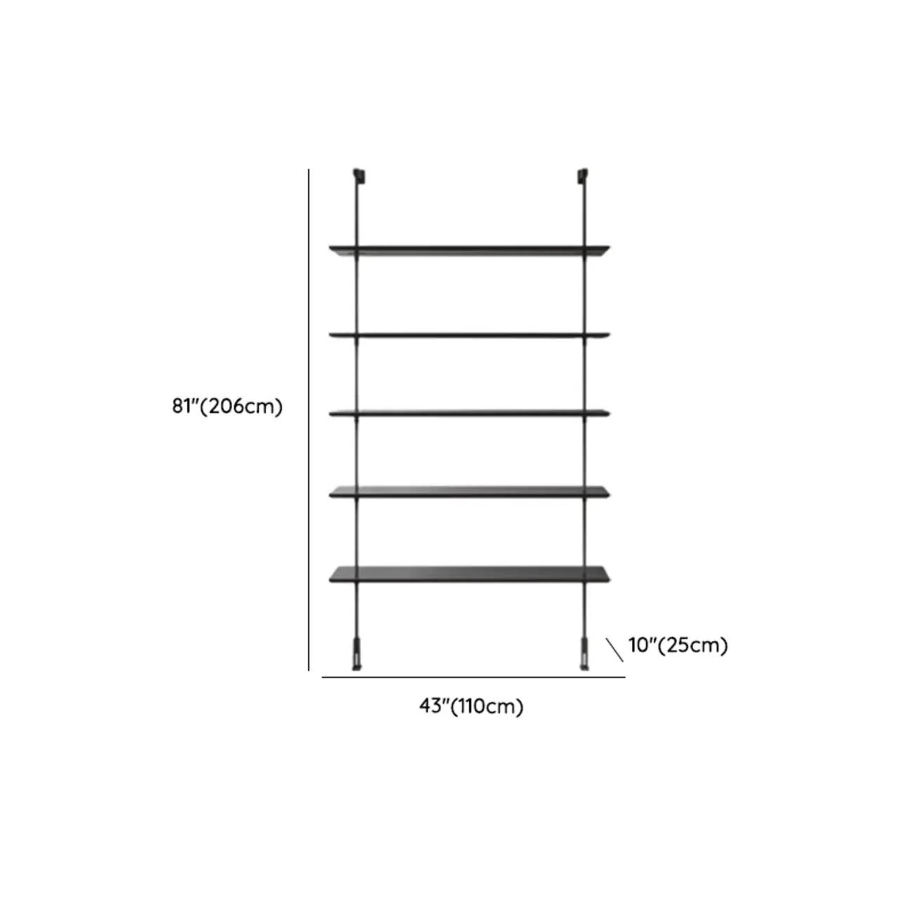 Modern Black Wood Wall-Mounted Open Bookcase #size