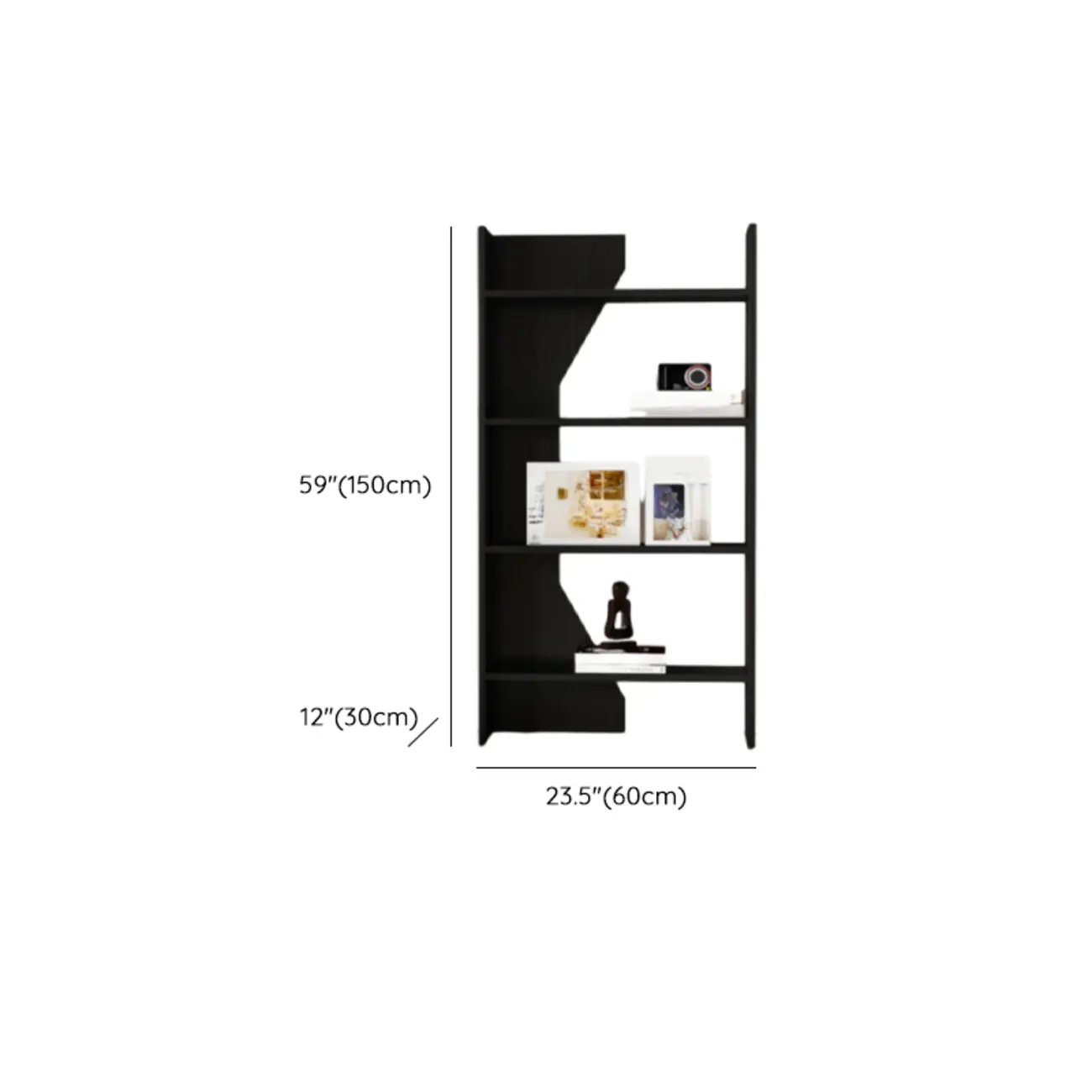 Simple Black Wood 5-Shelf Open Rectangle Bookcase #size