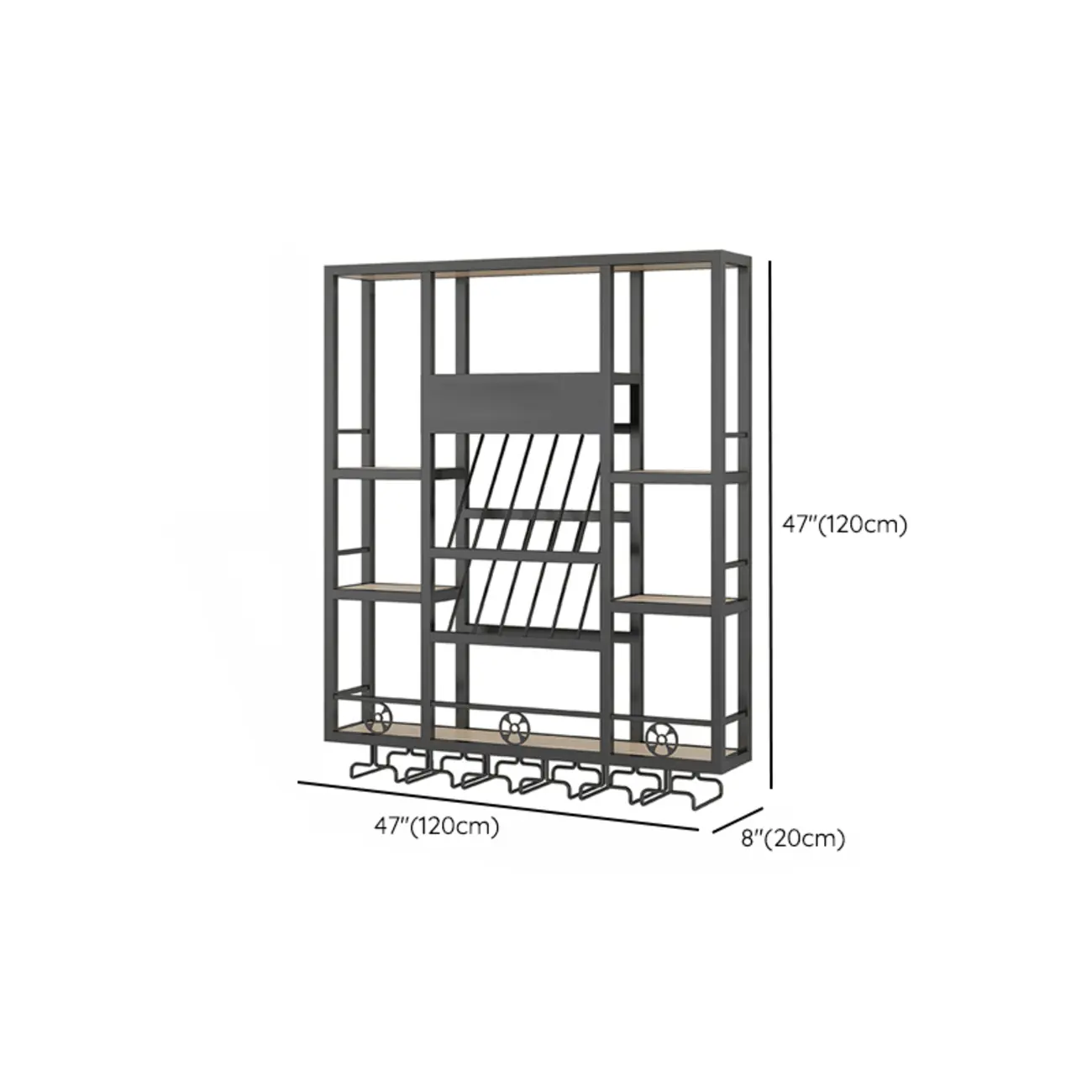 Rectangle Metal Black Wall Mounted Wine Display Rack #size