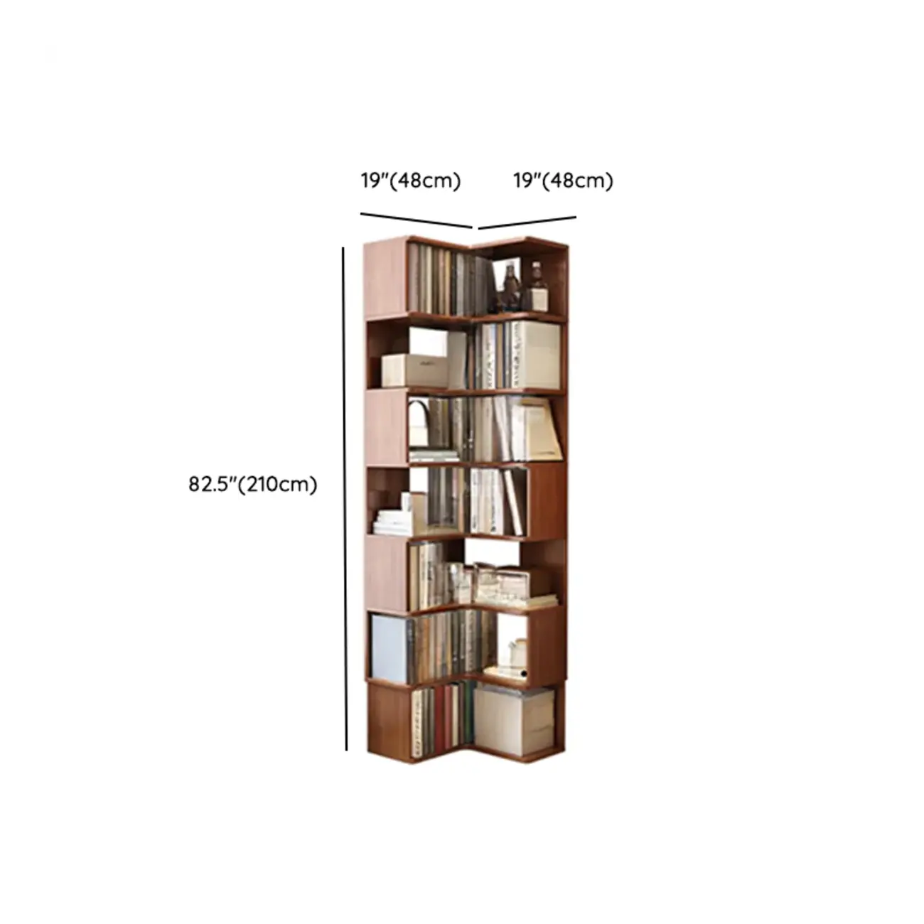 Vertical Wood L-Shape Corner Bookcase with Storage #size