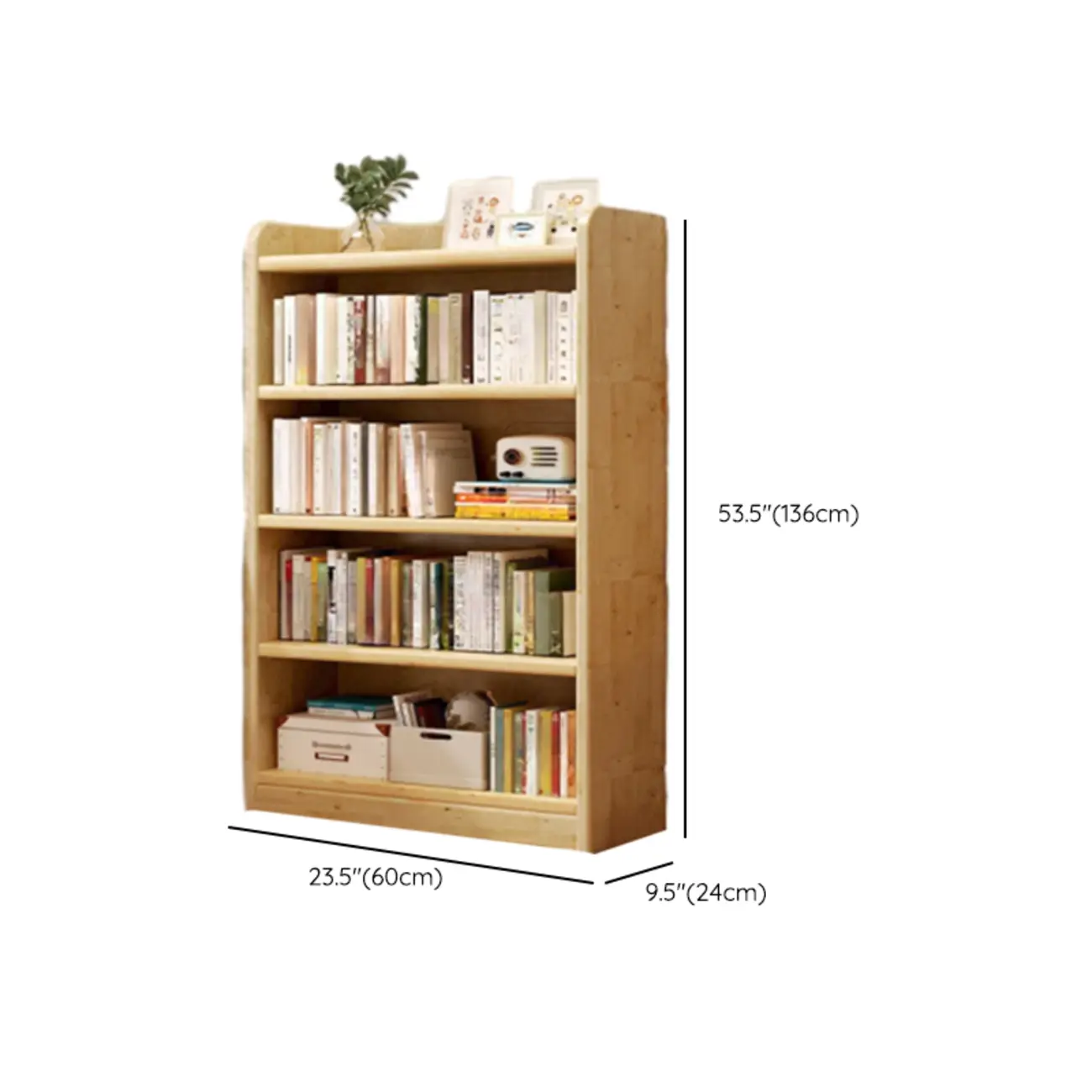 Rustic Vertical 5-Tier Closed Back Wooden Bookshelf #size