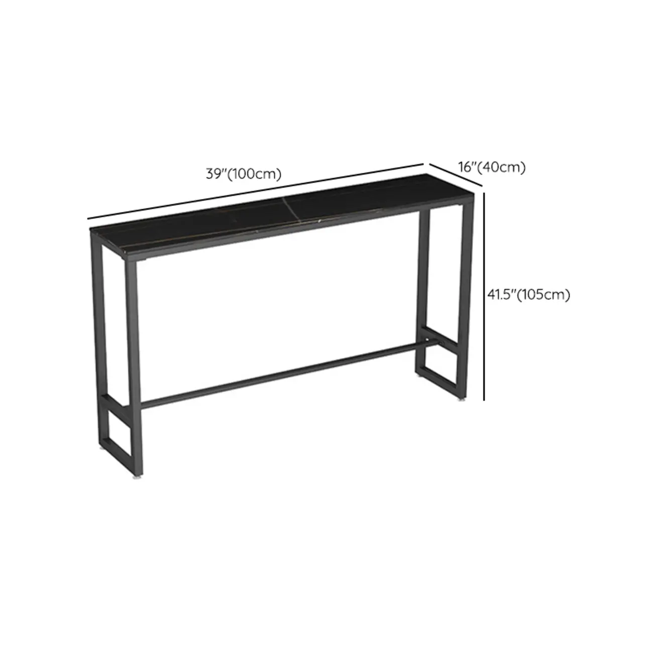 Black Modern Stone Top Trestle Base Bar Table with Footest #size