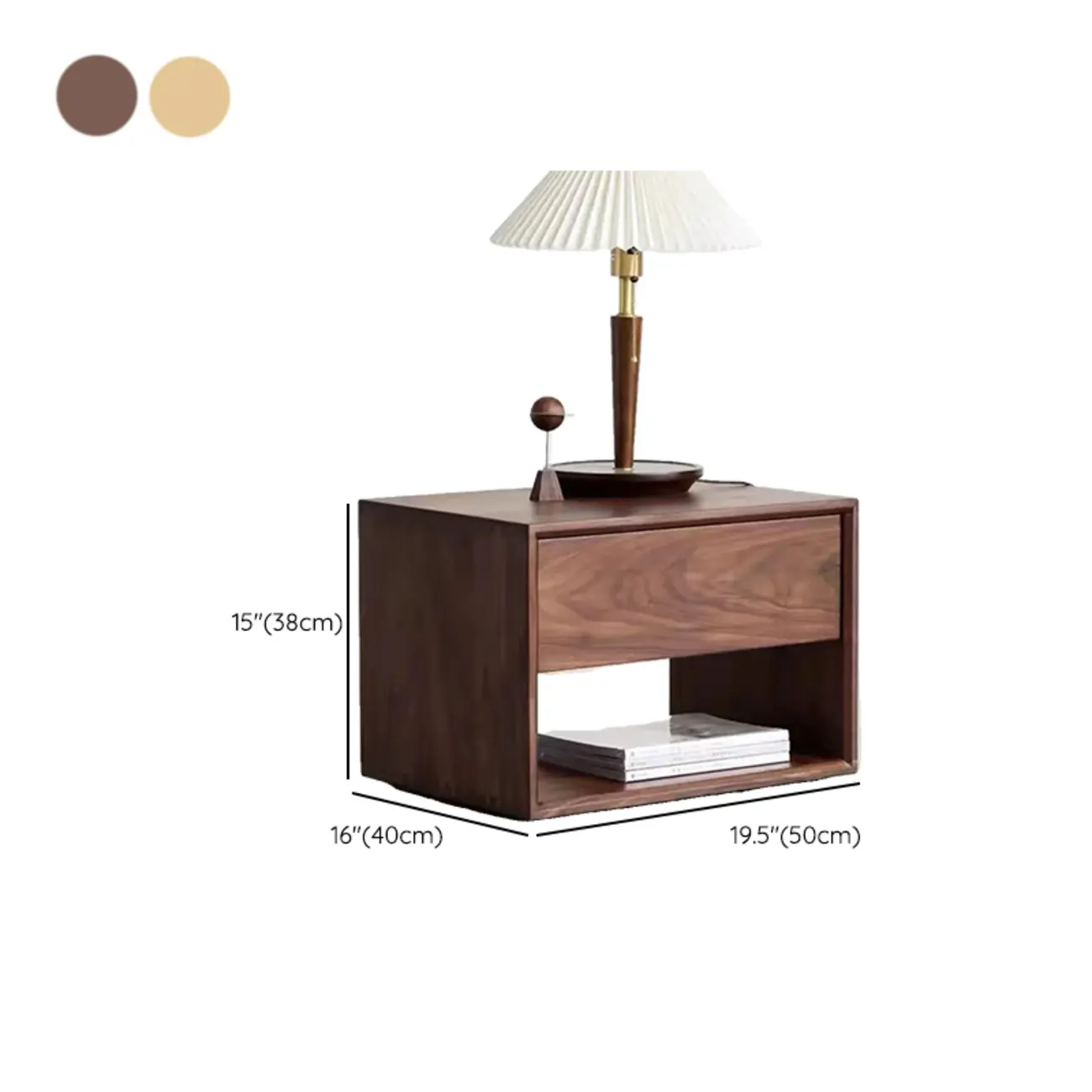 Mid-Century Modern Solid Wood Nightstand with Drawer #size