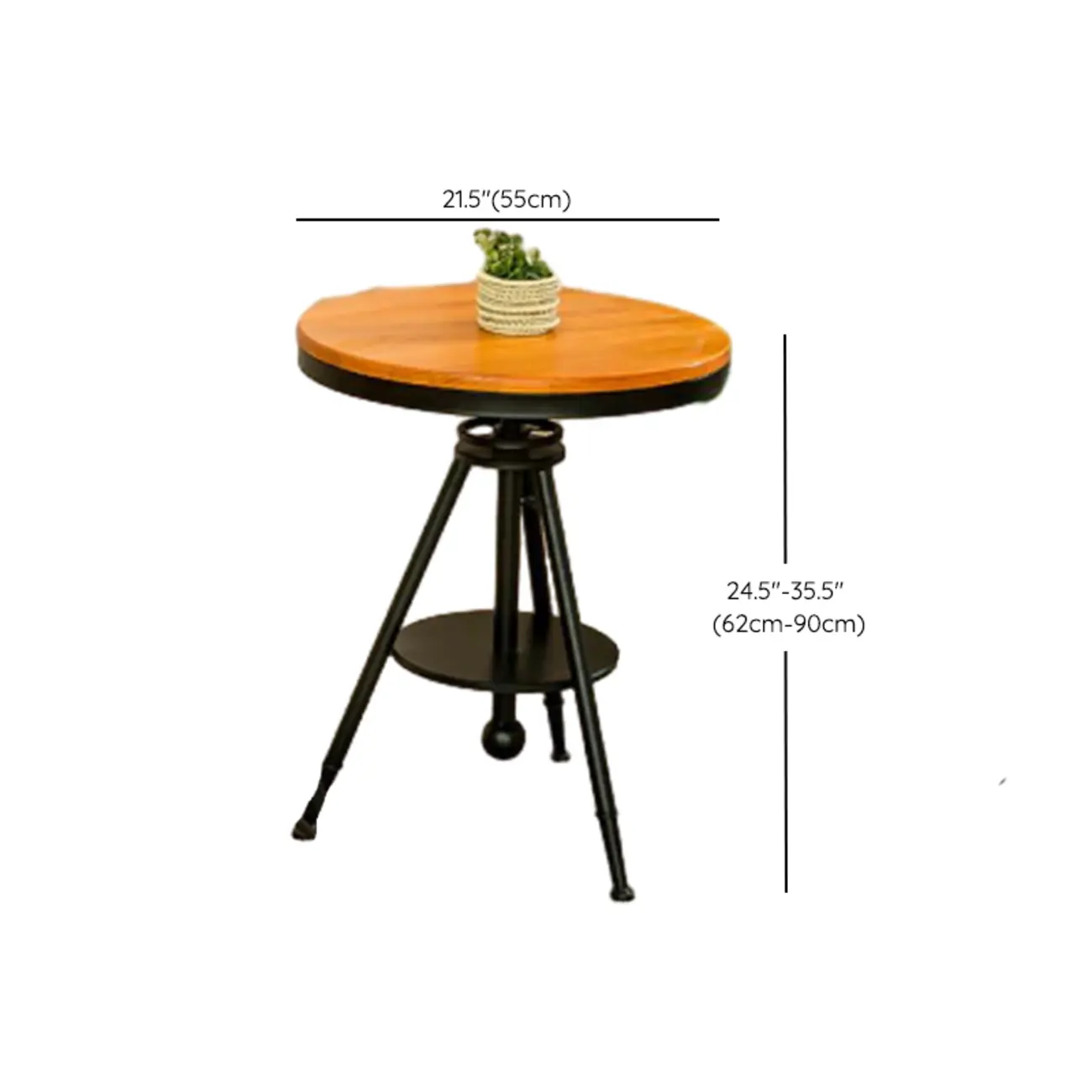 Adjustable Round Wood Metal Industrial Bar Table #size