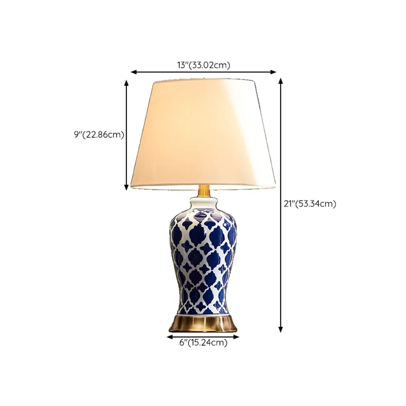 Elegant Ceramic Table Lamp with Geometric Fabric Shade #size