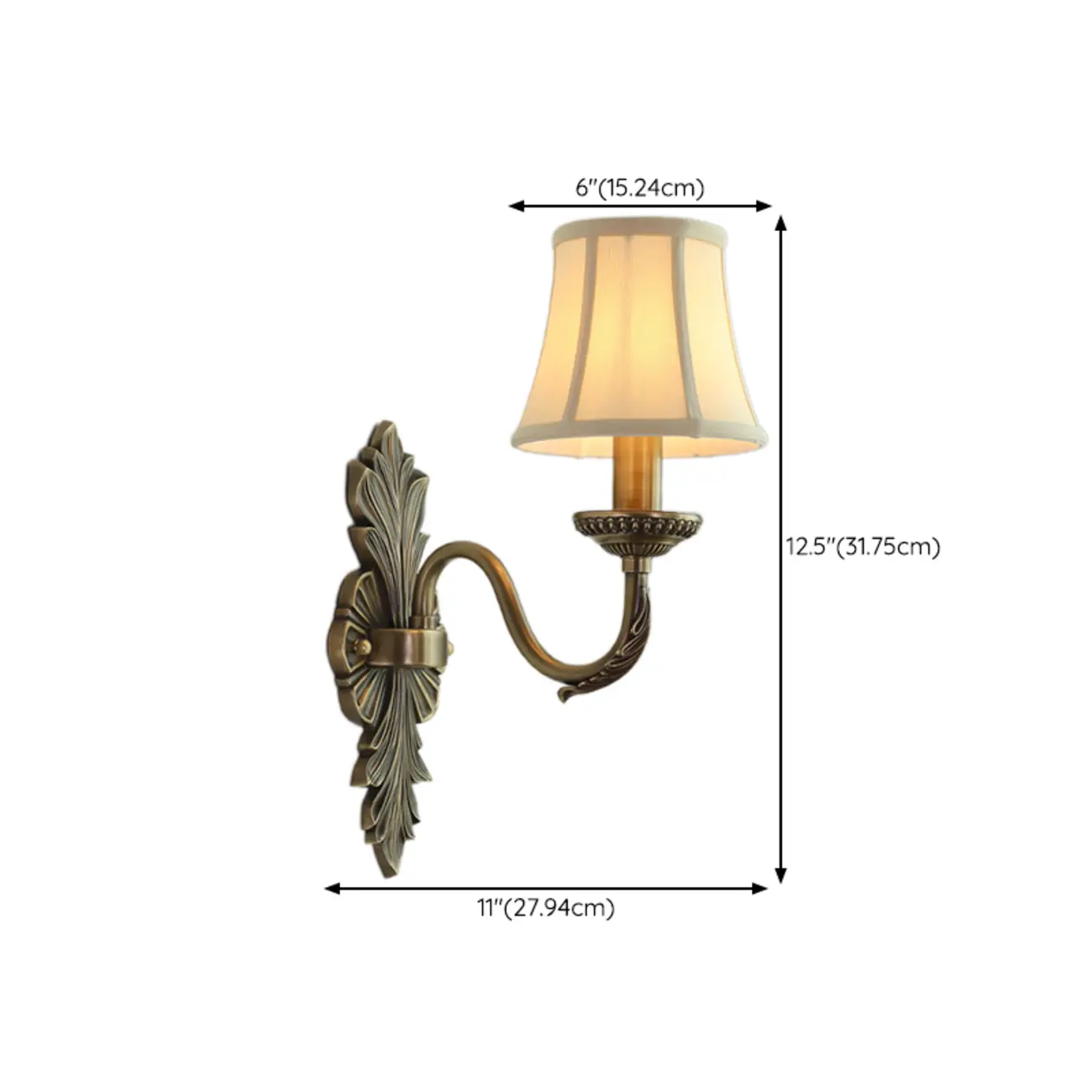 Vintage Beige Brass Candelabra Wall Sconce with LED Light #size