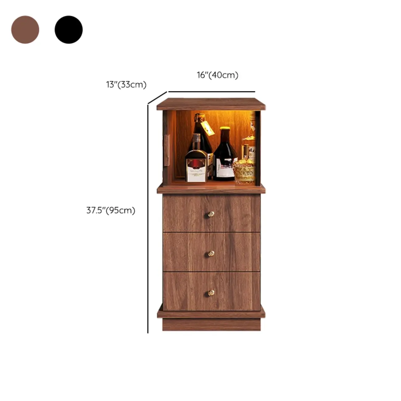 Modern Nut-brown Freestanding Wood Wine Bar Cabinet #size