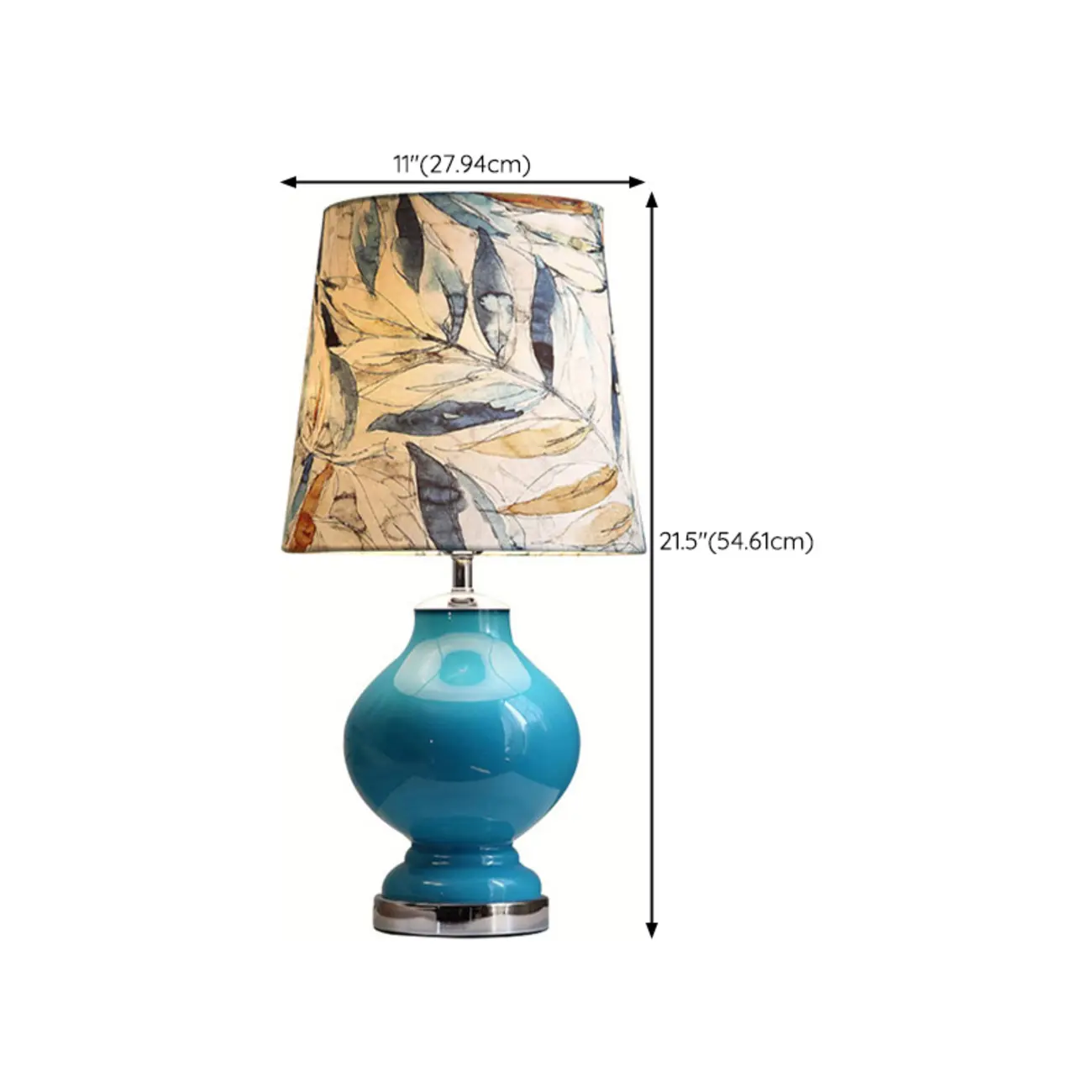 Blue Glass Table Lamp with Leaf Fabric Shade #size