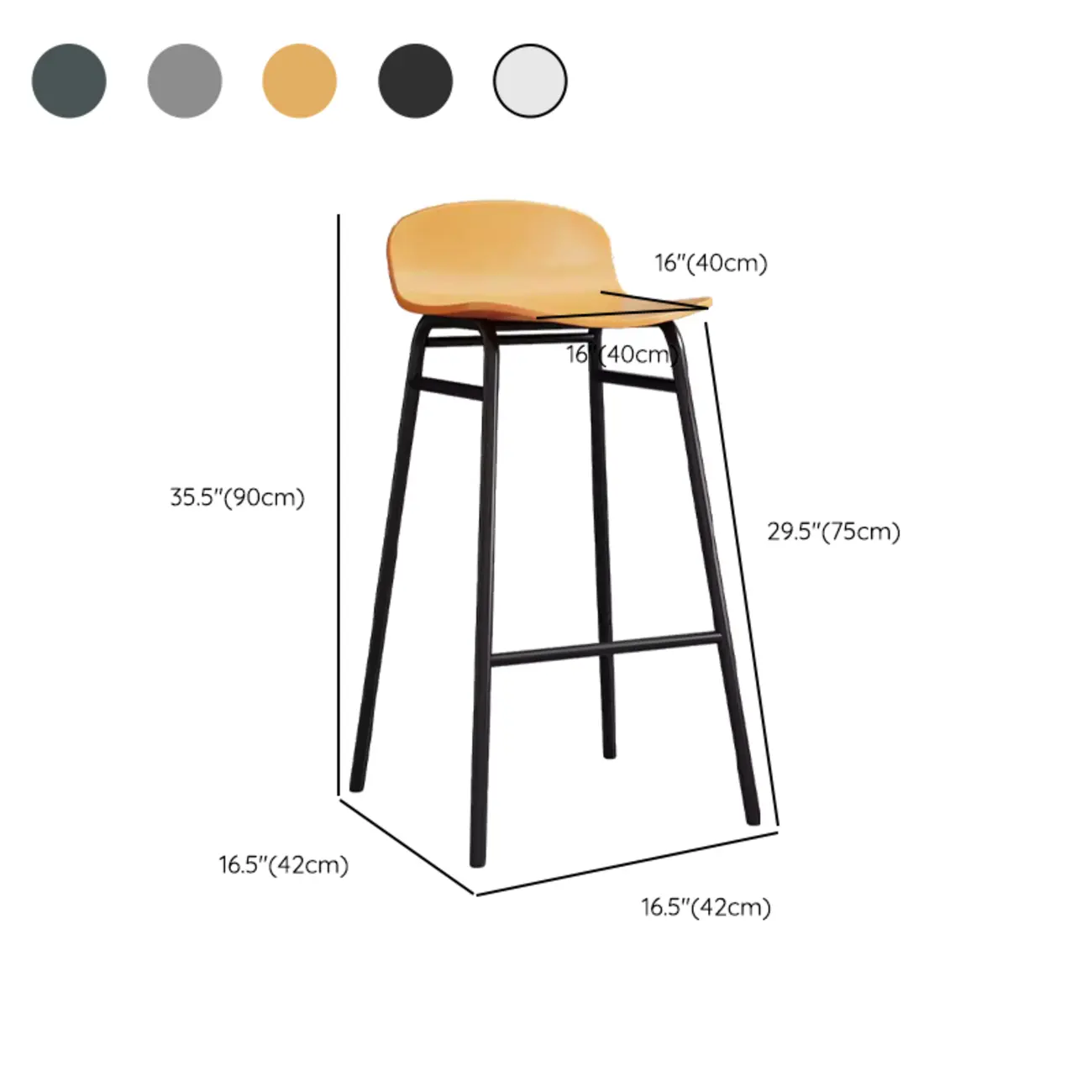 Minimalist Plastic Bar Stools with Metal Frame #size