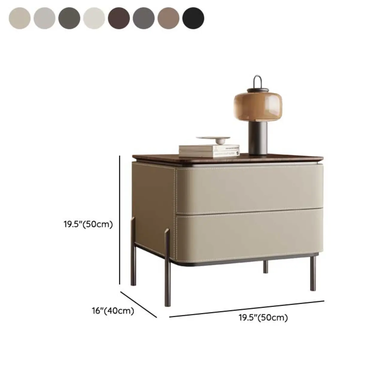 Modern Wood Top Leather Drawer Nightstand Including Metal Legs #size