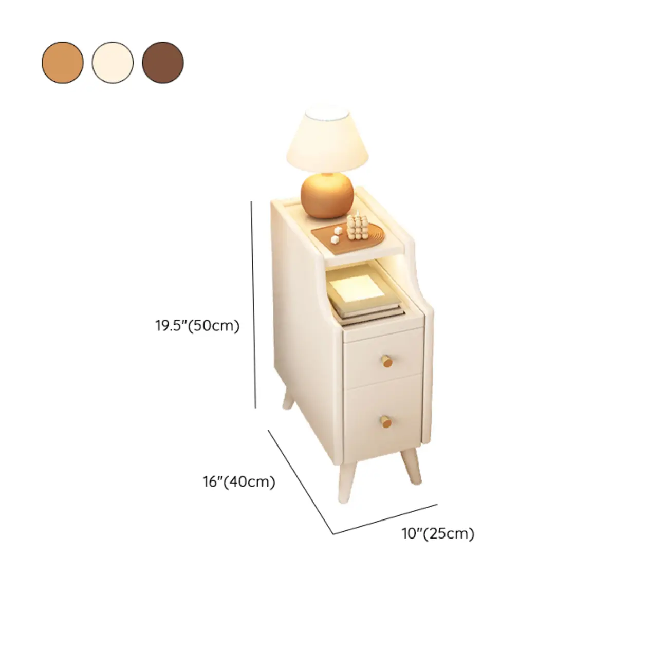 Narrow White Wood 2 Shelves Nightstand #size