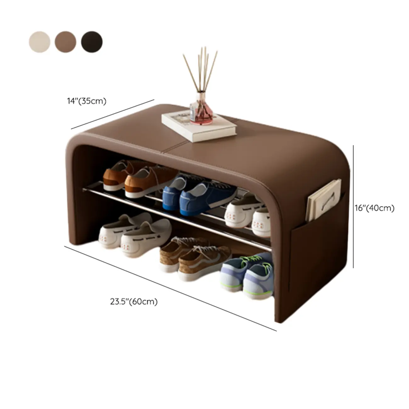 Minimalist Square Cushioned Metal Storage Entryway Bench #size