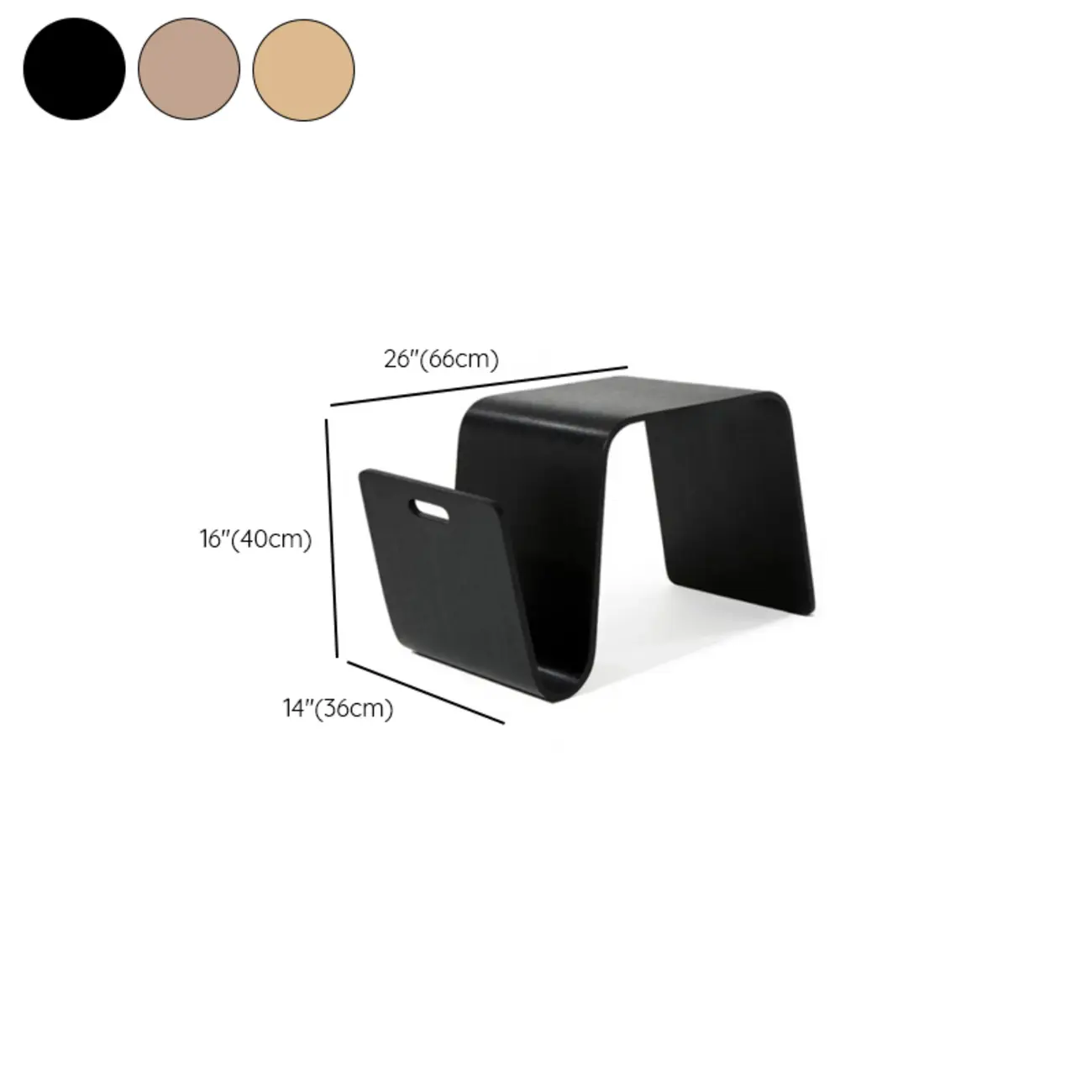 Convertible Wooden Nut-Brown C-Shaped Sofa Side Table #size