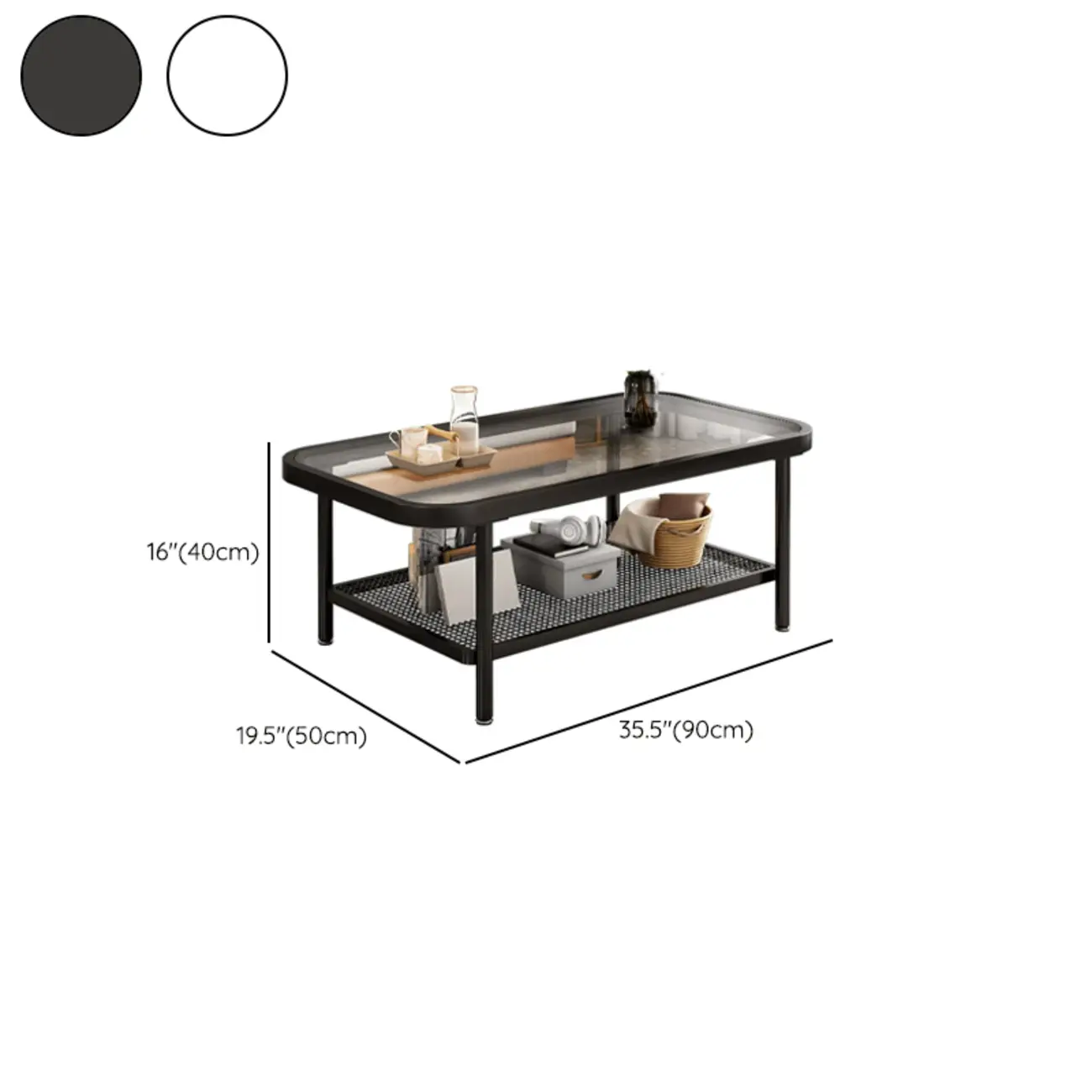 2-Tier Modern Cream Rectangle Glass Coffee Table #size