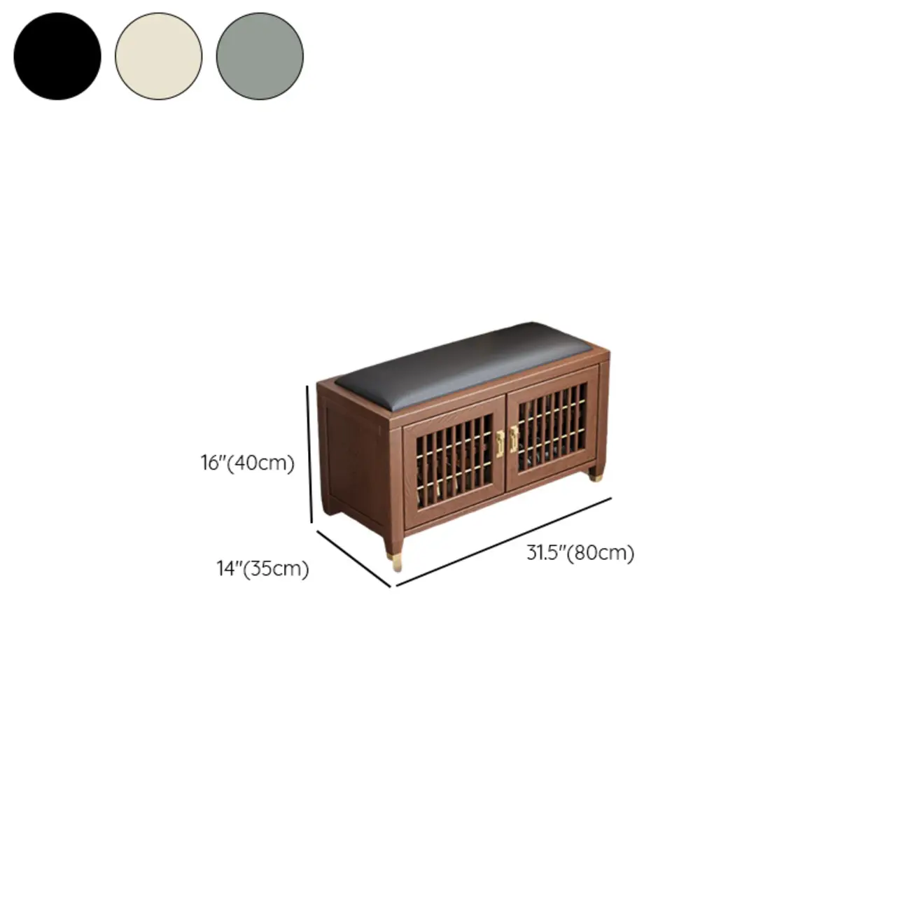 Traditional Wooden Upholstered Bench with Storage Locker #size
