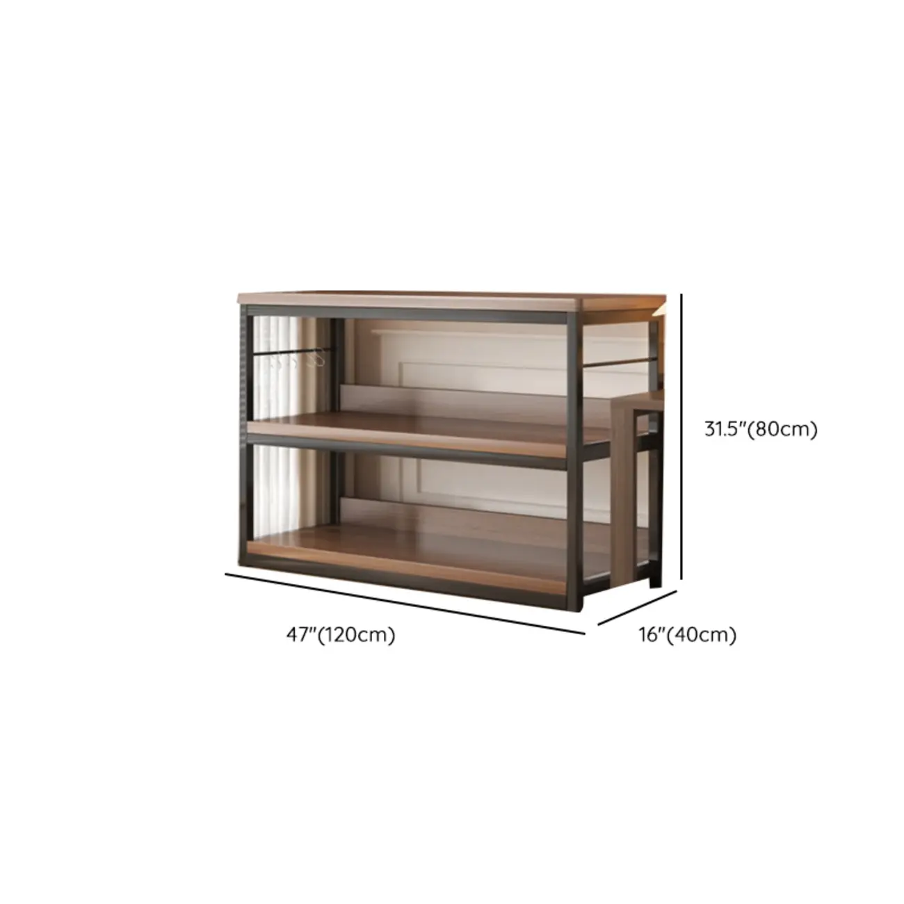 Black Wood Top Etagere Open Back Bookcase Steel Frame #size