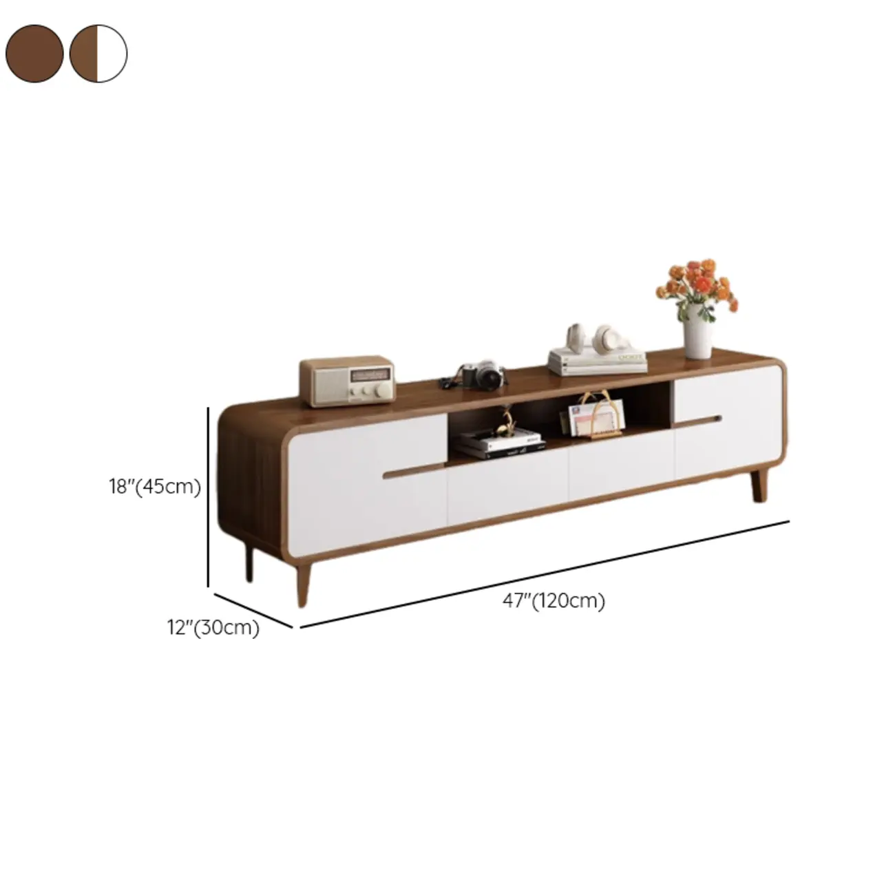 Mid-Century Modern Wood TV Stand with Storage #size